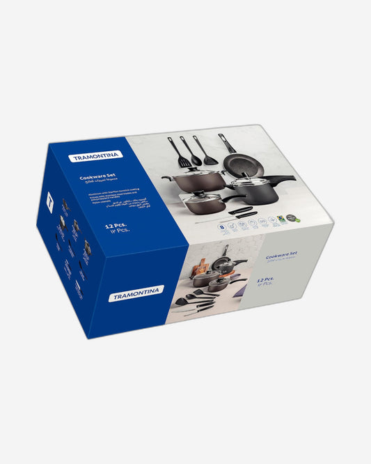 Tramontina Brazil  Paris 12 Pieces Lead-Colored Aluminum Cookware Set with Interior and Exterior Starflon Max PFOA Free Nonstick Coating