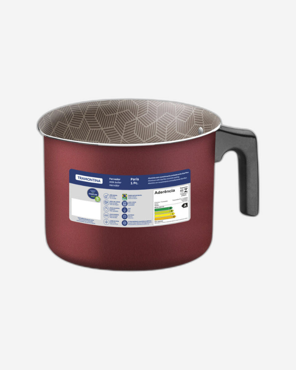 Tramontina Paris Aluminum Milk Boiler with Interior and Exterior Starflon Max Red Nonstick Coating, 16 cm 2,7 L