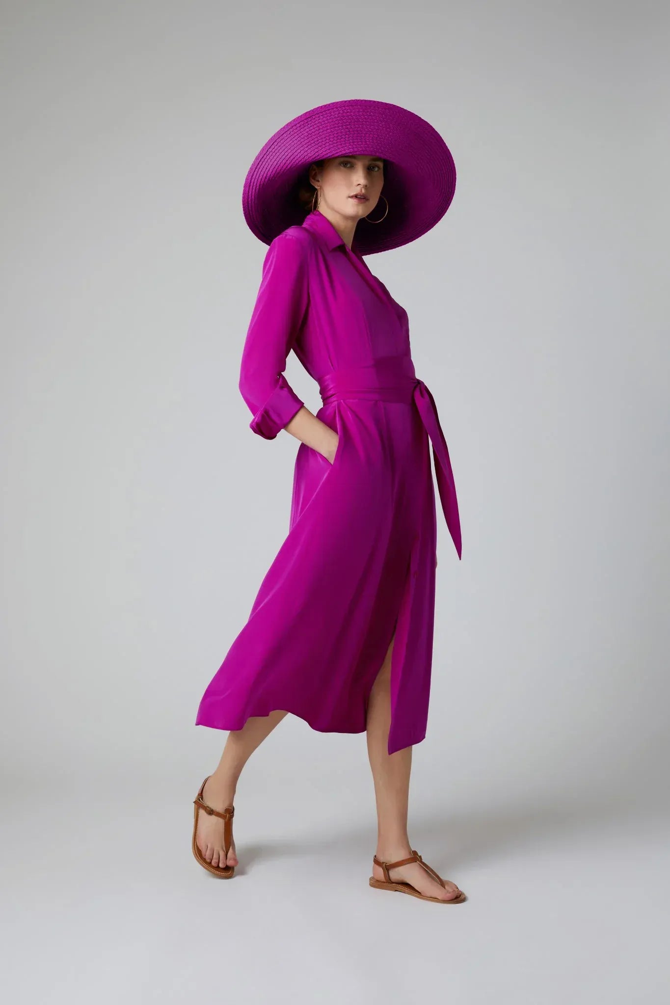 Eliza Silk V Neck Dress in Pink