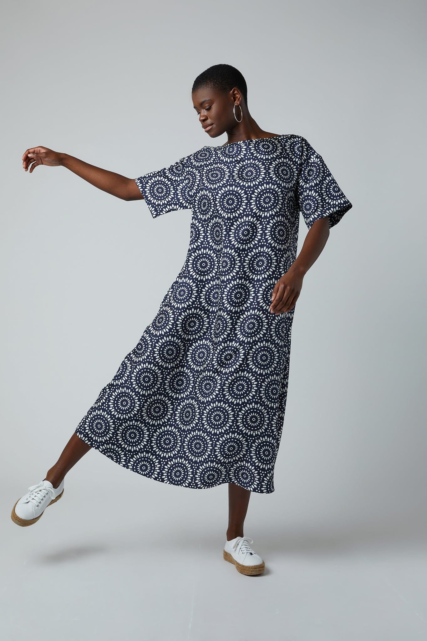 Flora A-line Silk Dress in Navy