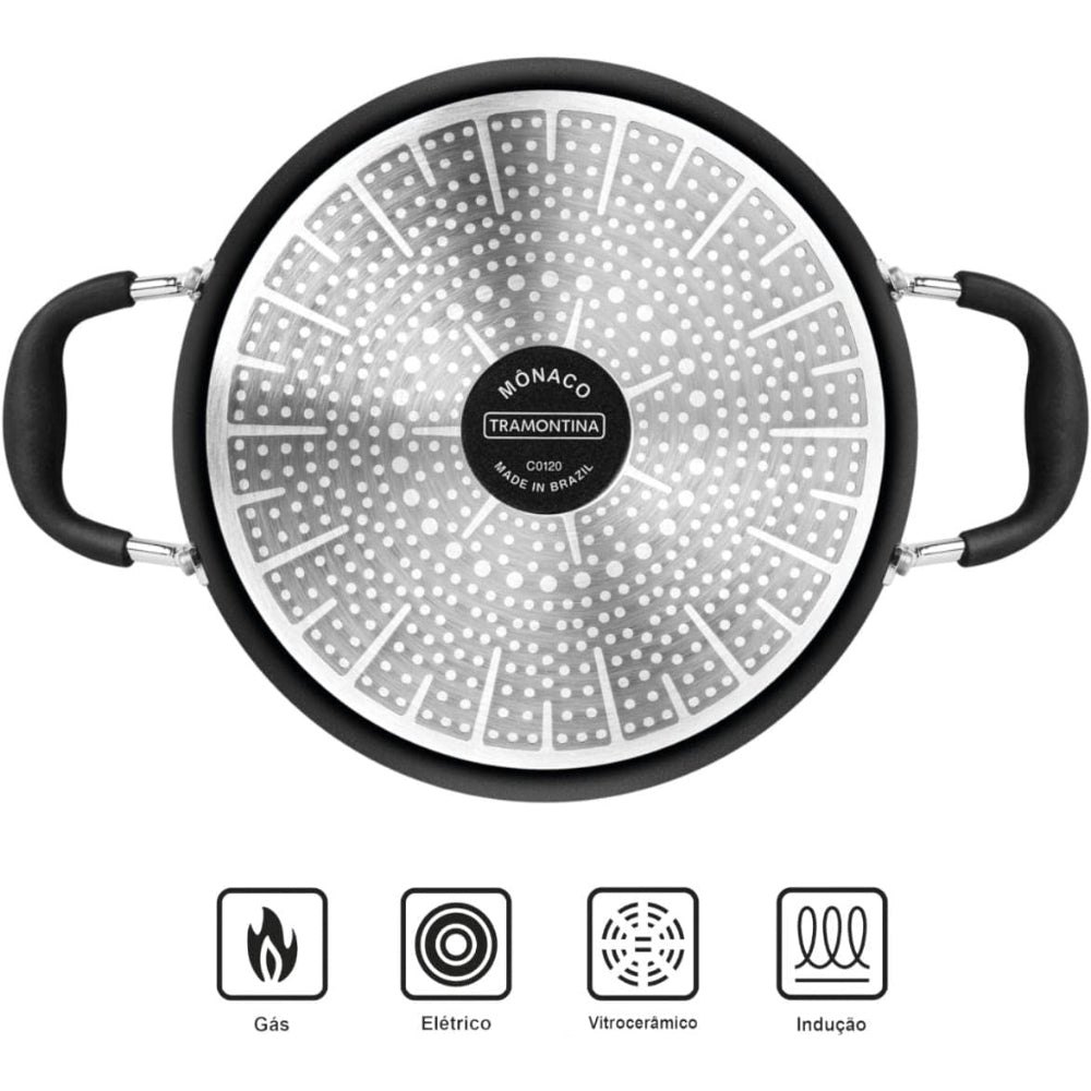 Tramontina Brazil  Monaco Induction 20cm 2.6L Black Aluminum Casserole with Interior and Exterior Starflon Premium PFOA Free Nonstick Coating