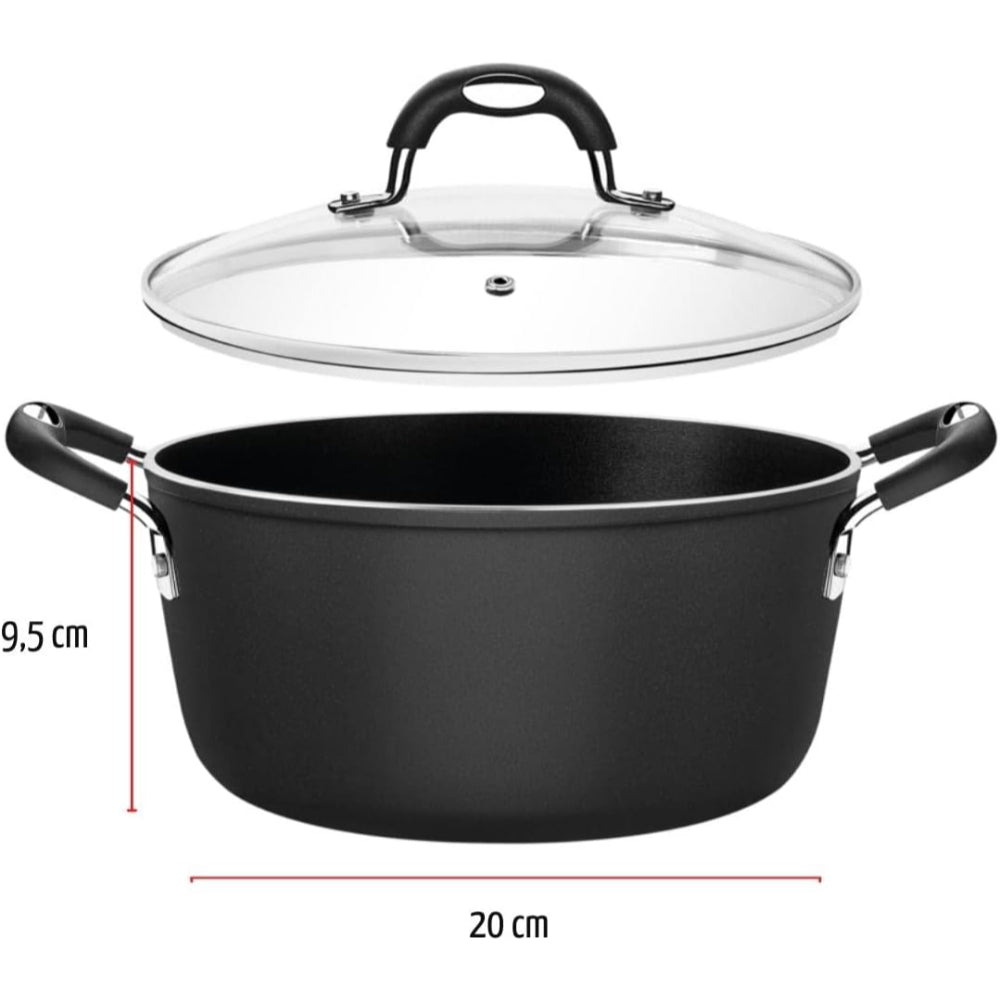 Tramontina Brazil  Monaco Induction 20cm 2.6L Black Aluminum Casserole with Interior and Exterior Starflon Premium PFOA Free Nonstick Coating