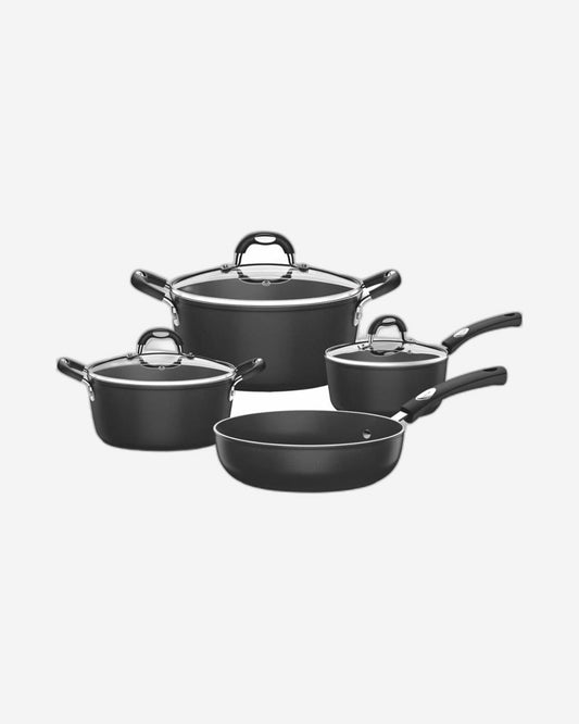 Tramontina Brazil  Monaco Induction 7 Pieces Black Aluminum Cookware Set with Interior and Exterior Starflon Premium PFOA Free Nonstick Coating