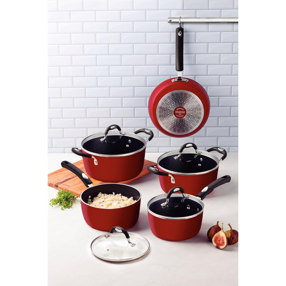 Tramontina Brazil  Monaco Induction Ready 9 Pieces Black Aluminum Cookware Set with Interior and Exterior Starflon Premium Nonstick Coating