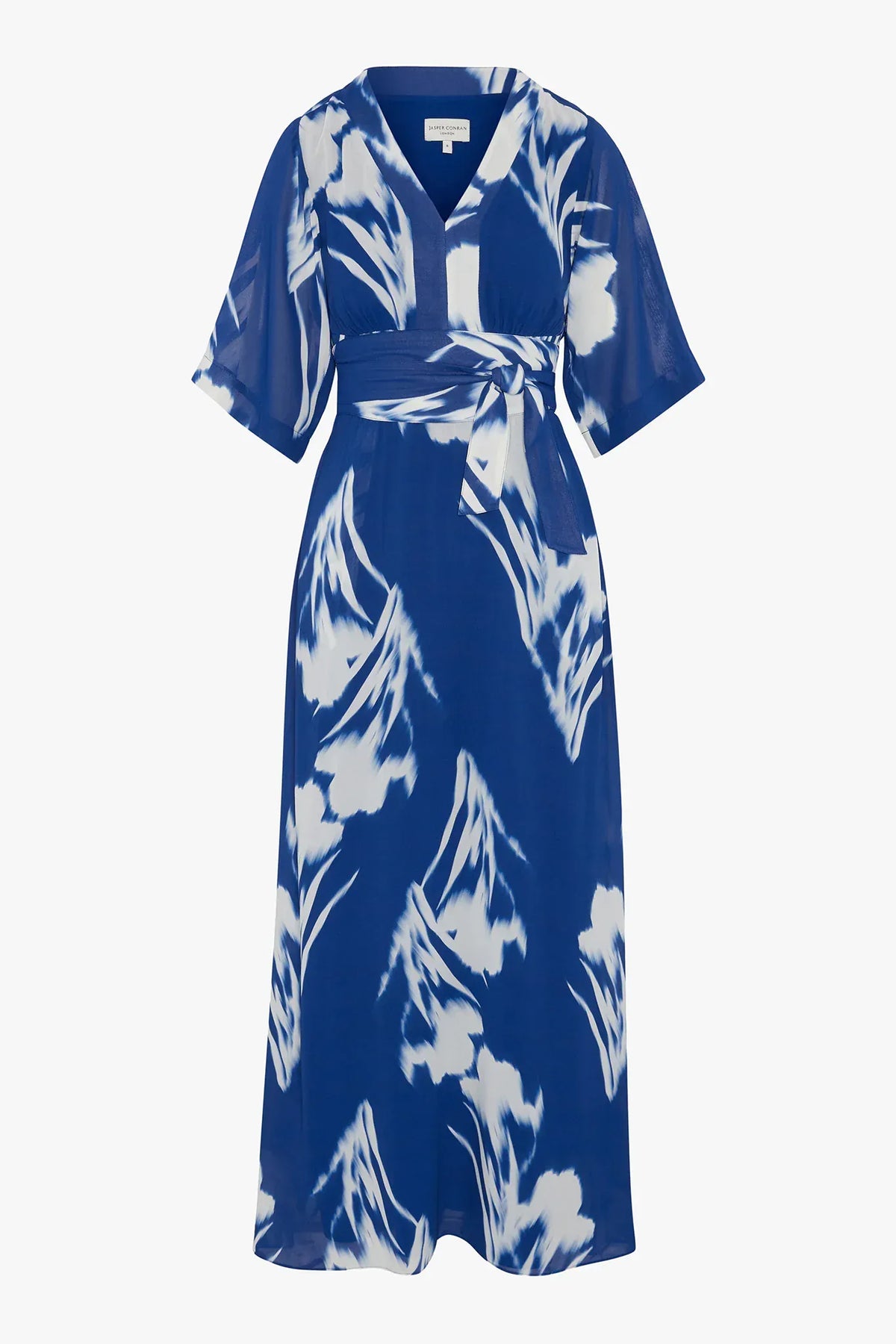 Hilary V Neck Printed Georgette Maxi Dress in Blue
