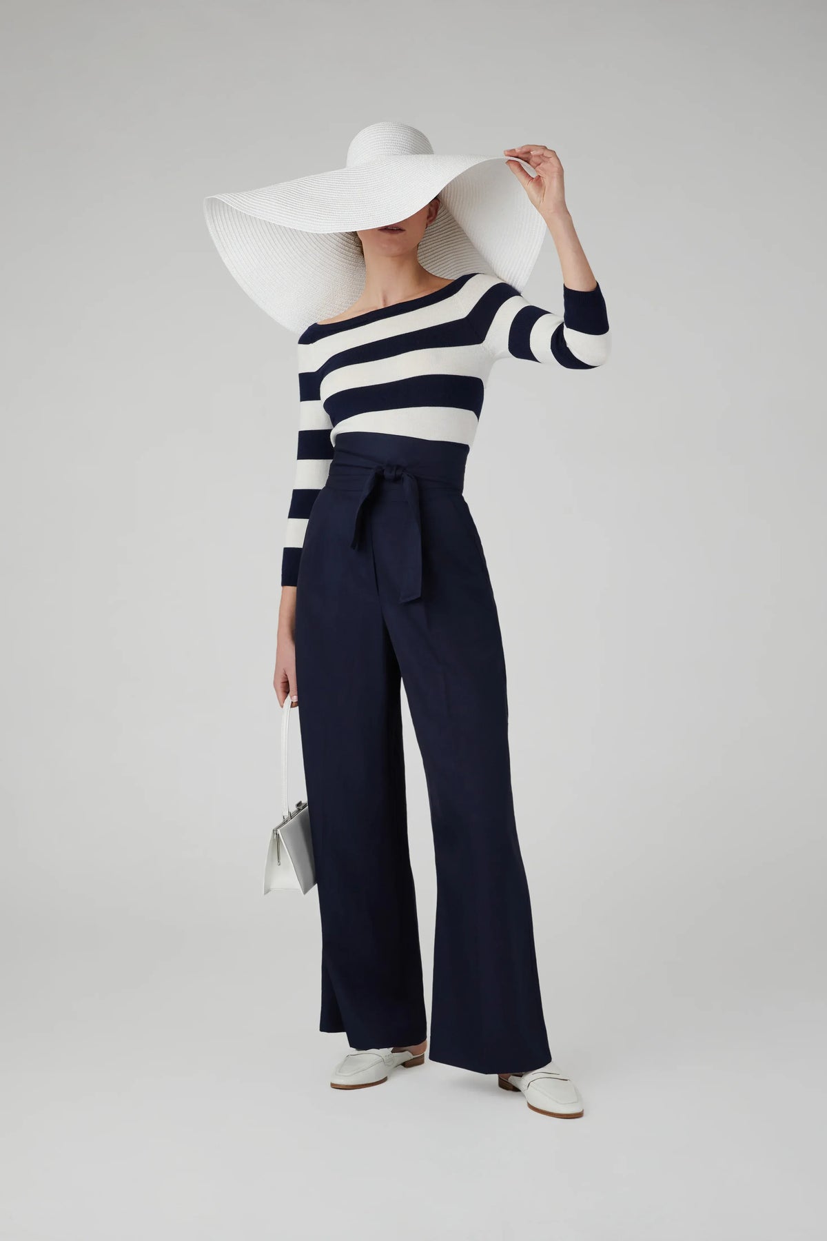 Hannah Wide Leg Linen Blend Trouser in Navy