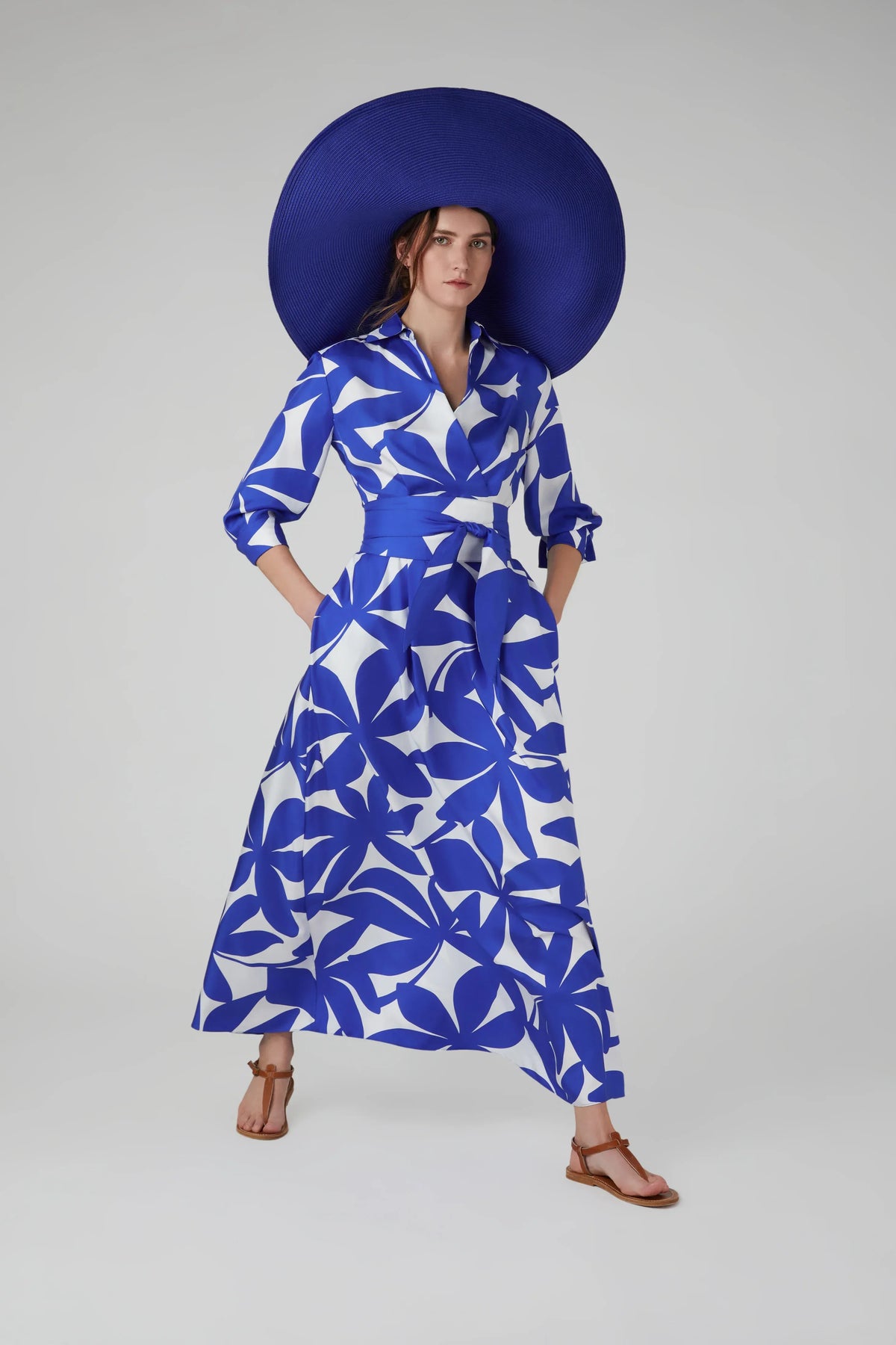 Celia Printed Maxi Silk Wrap Dress Silk Twill in Blue