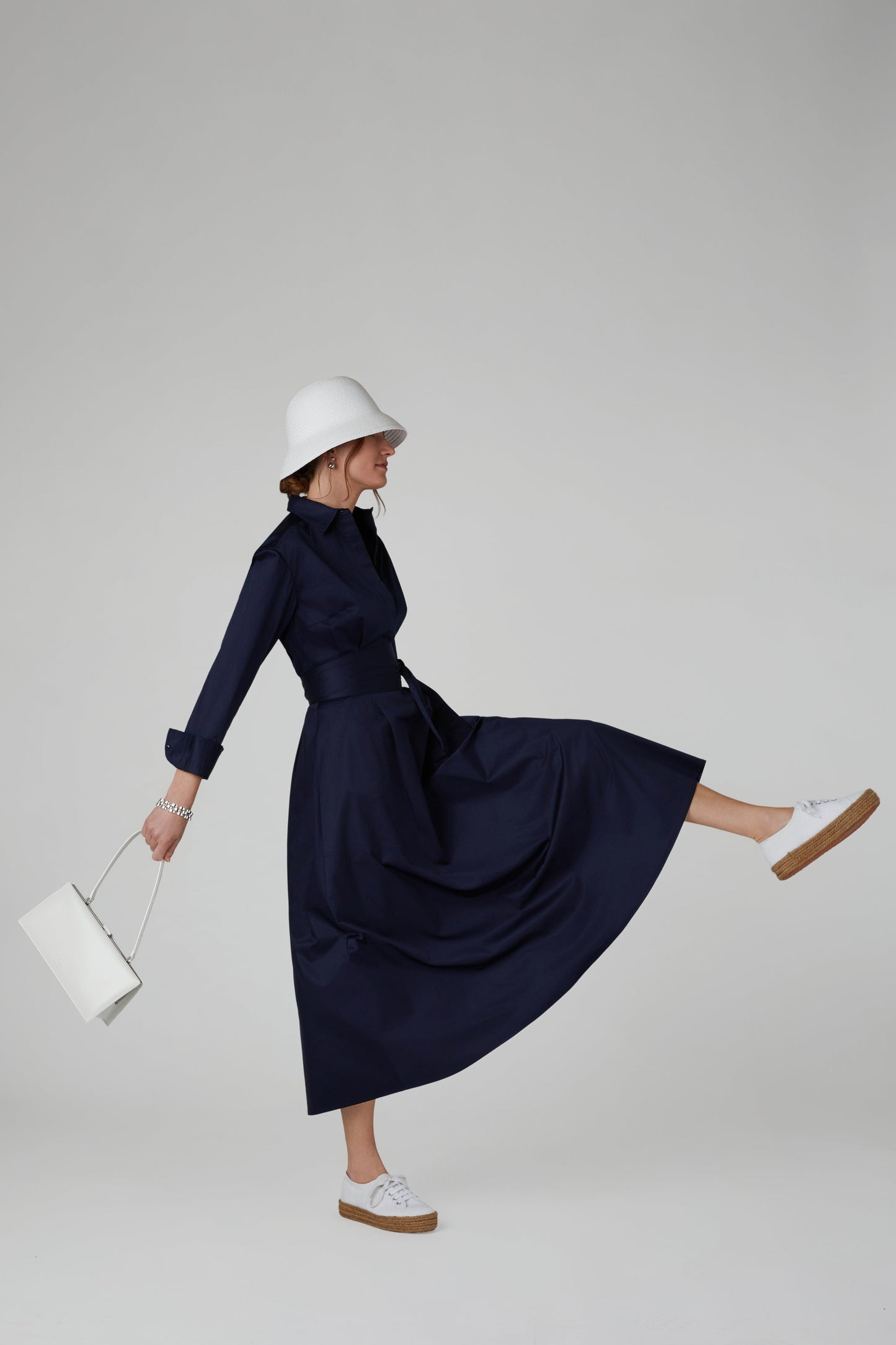 Blythe Full Skirt Shirt Dress in Navy