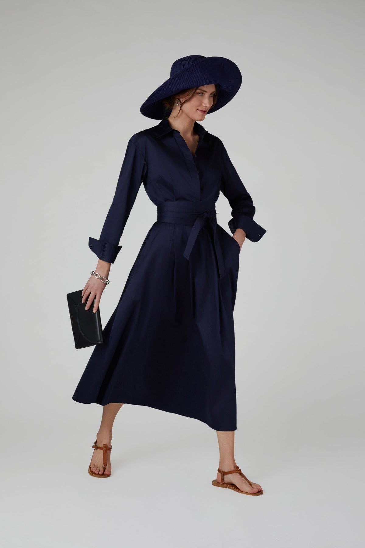 Blythe Full Skirt Shirt Dress in Navy