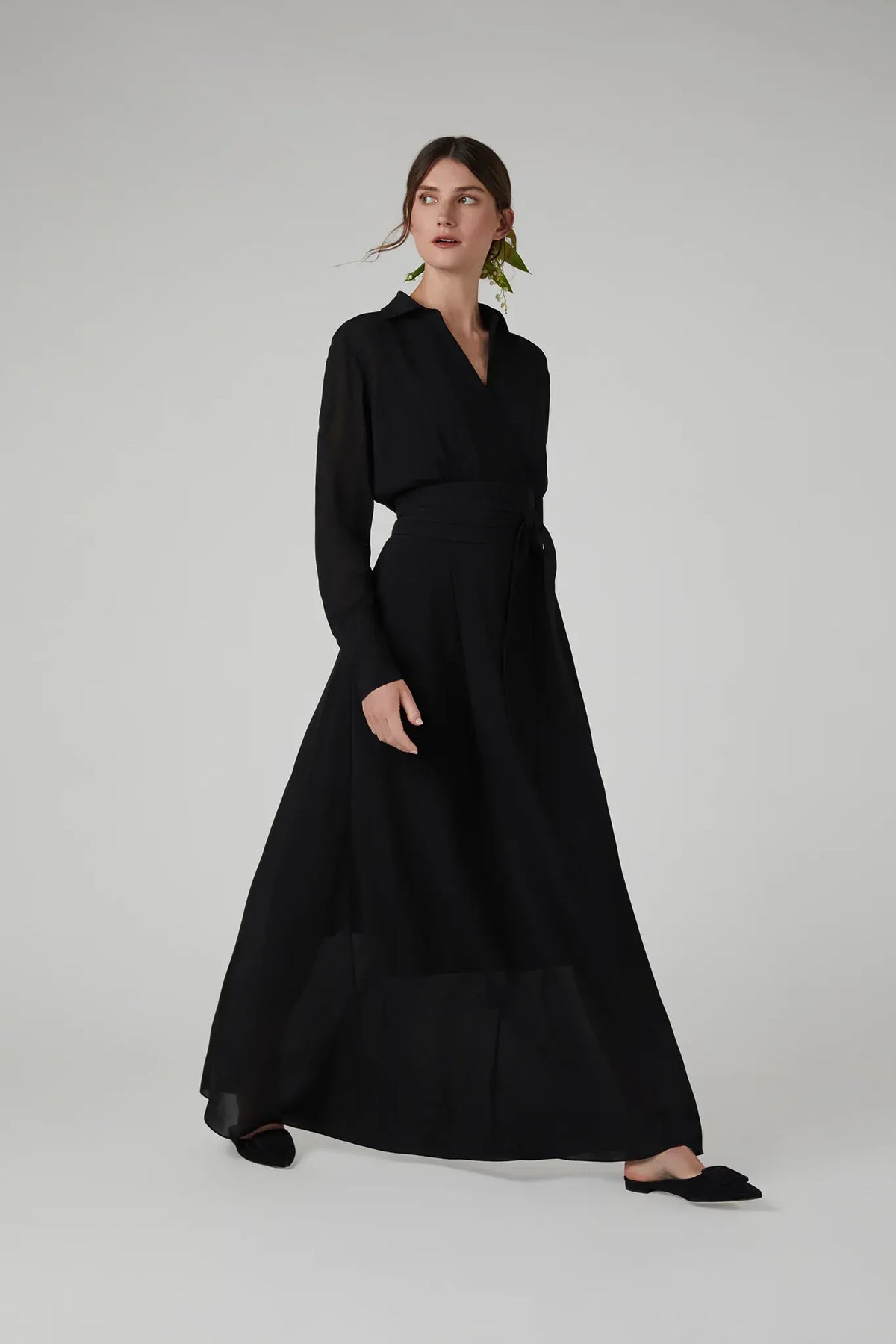Hester Georgette Maxi Wrap Dress in Black