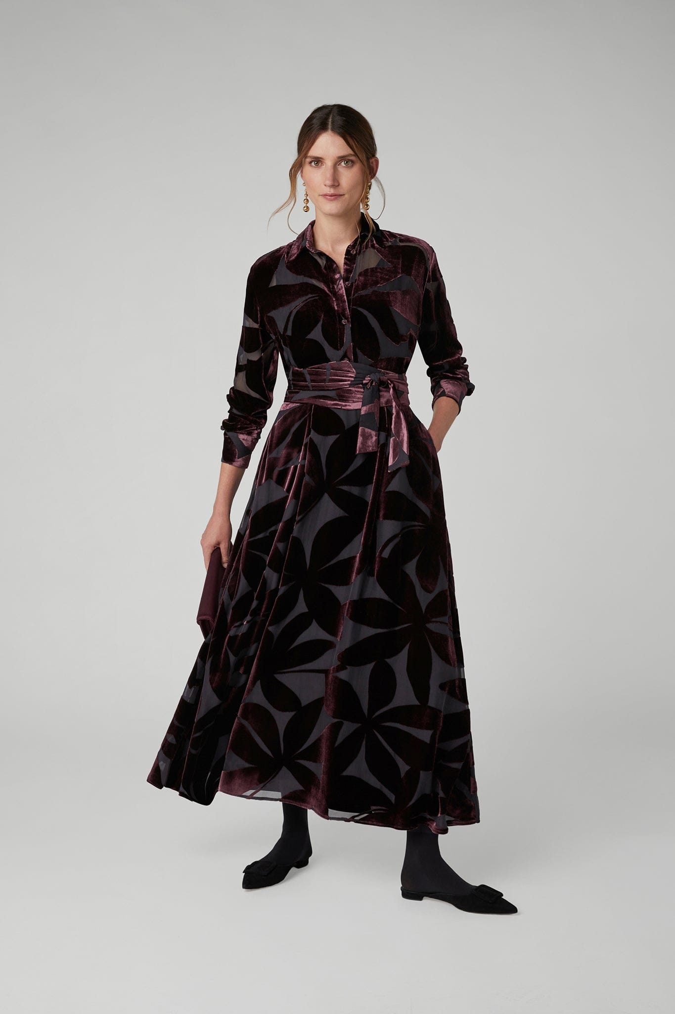 Idalia Velvet Burn Out Maxi Skirt in Berry Floral