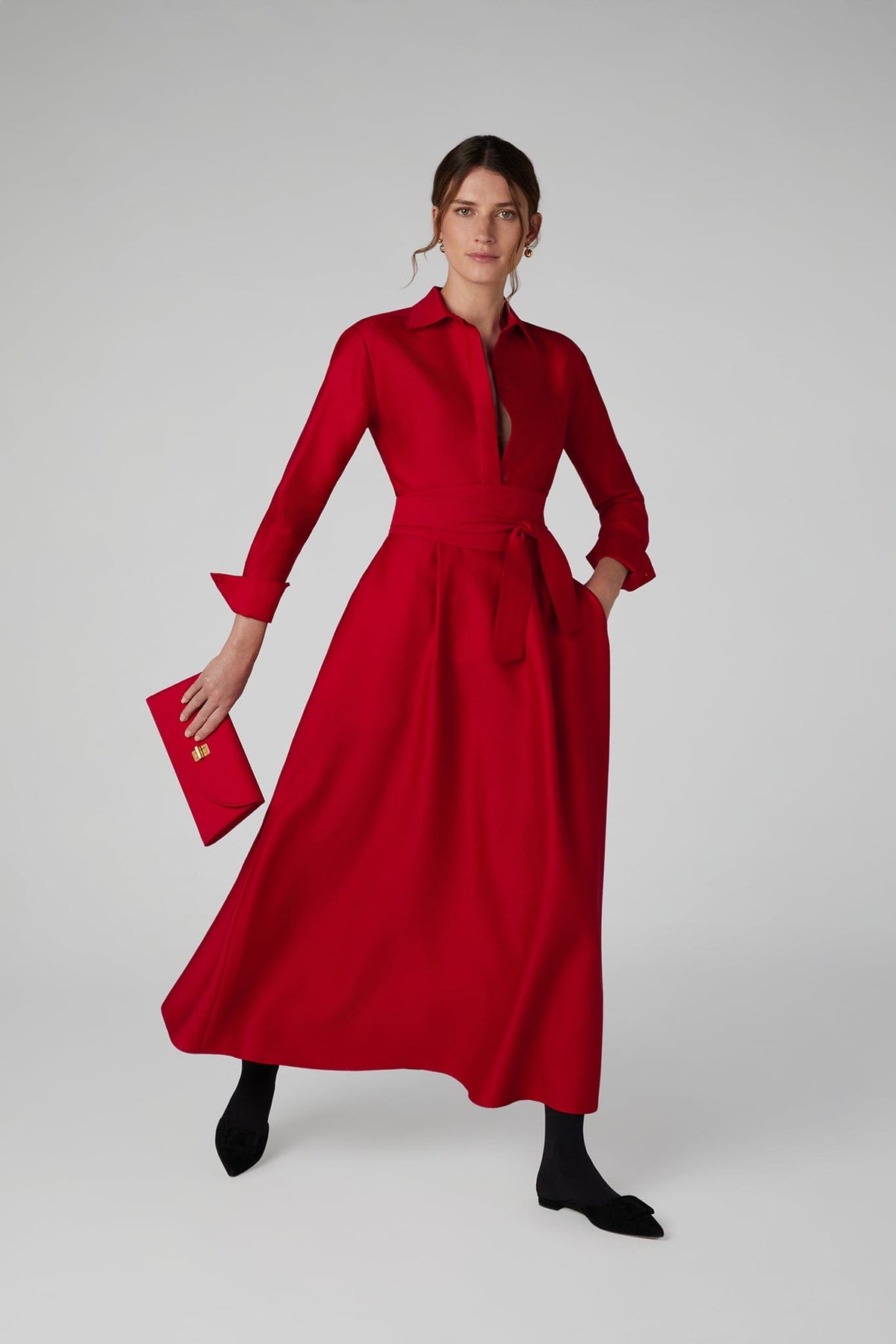 Gwen Wool Silk Fitted Shirt in Red