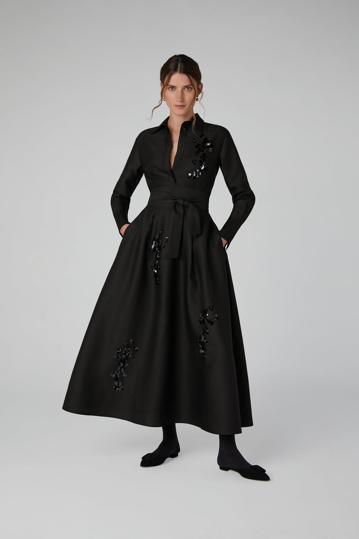 Imelda Wool Silk Sequin Fitted Shirt in Black