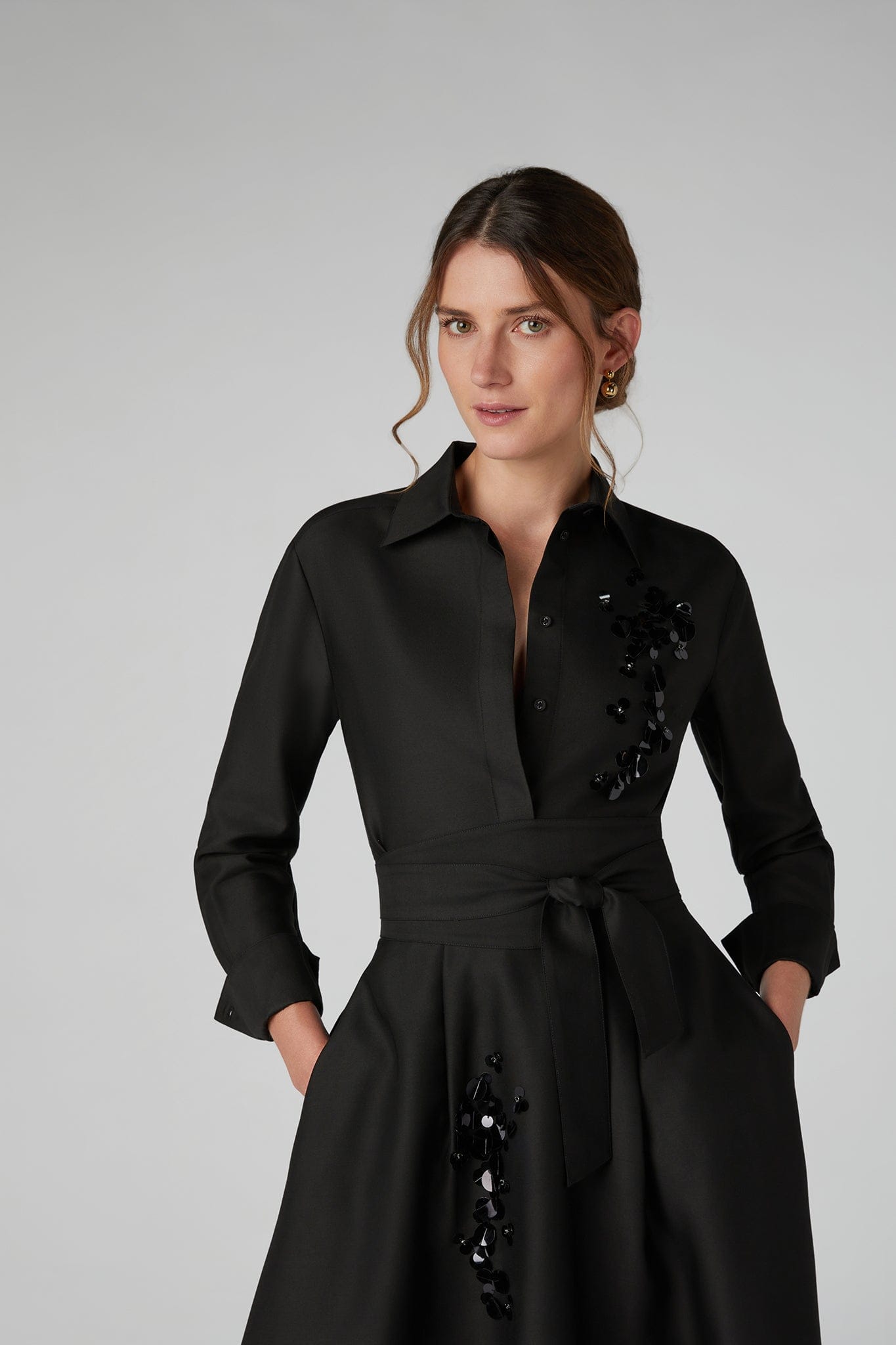 Imelda Wool Silk Sequin Skirt in Black