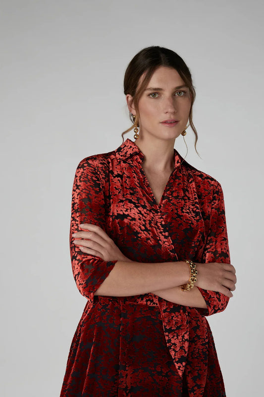 Iris Velvet DevorÃ© Wrap Dress in Red