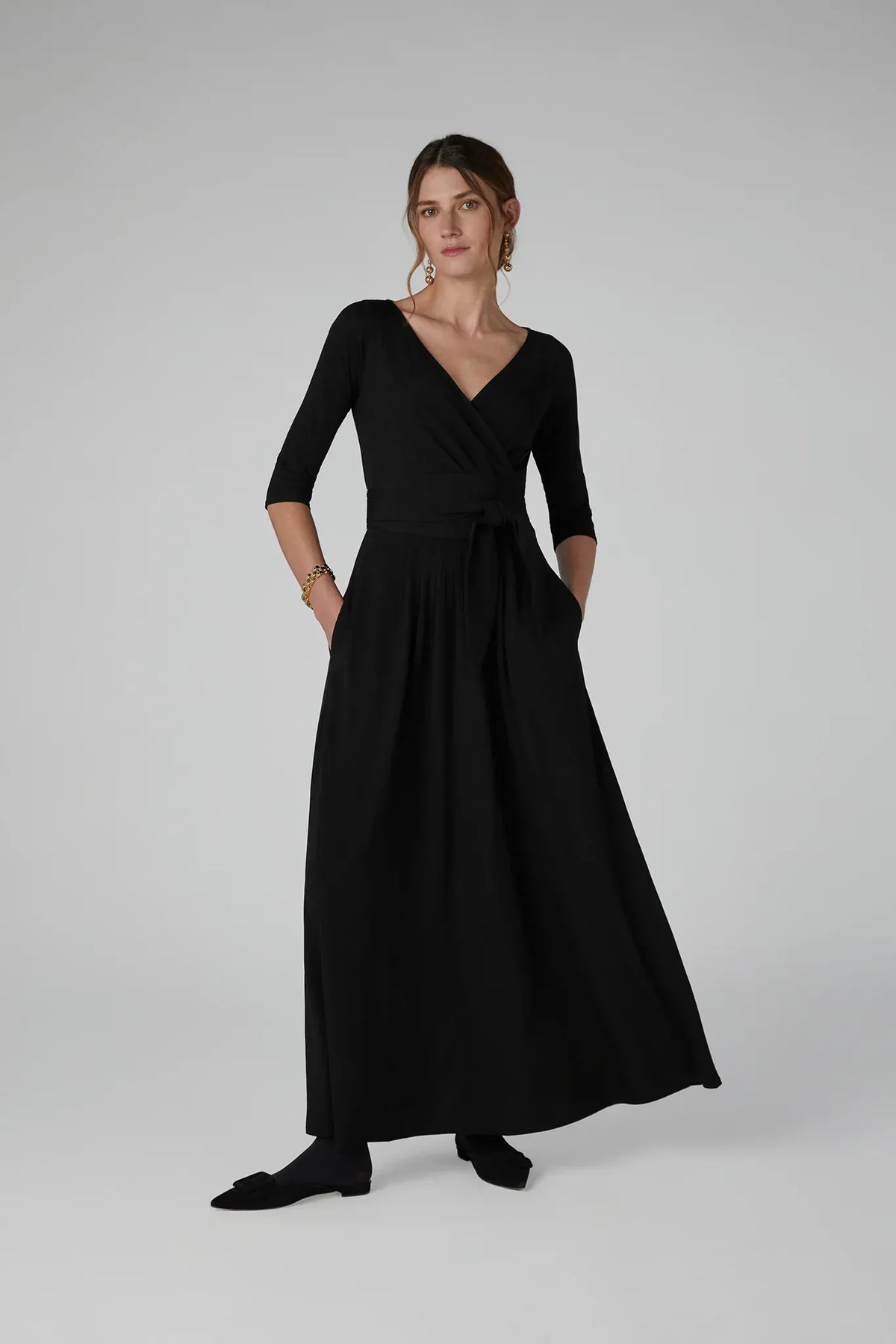 Ivy Draped Jersey Wrap Dress in Black