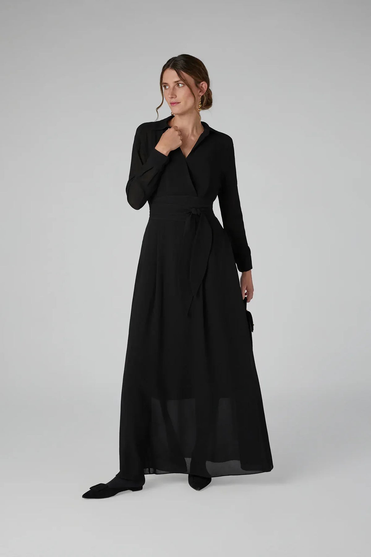 Hester Georgette Maxi Wrap Dress in Black