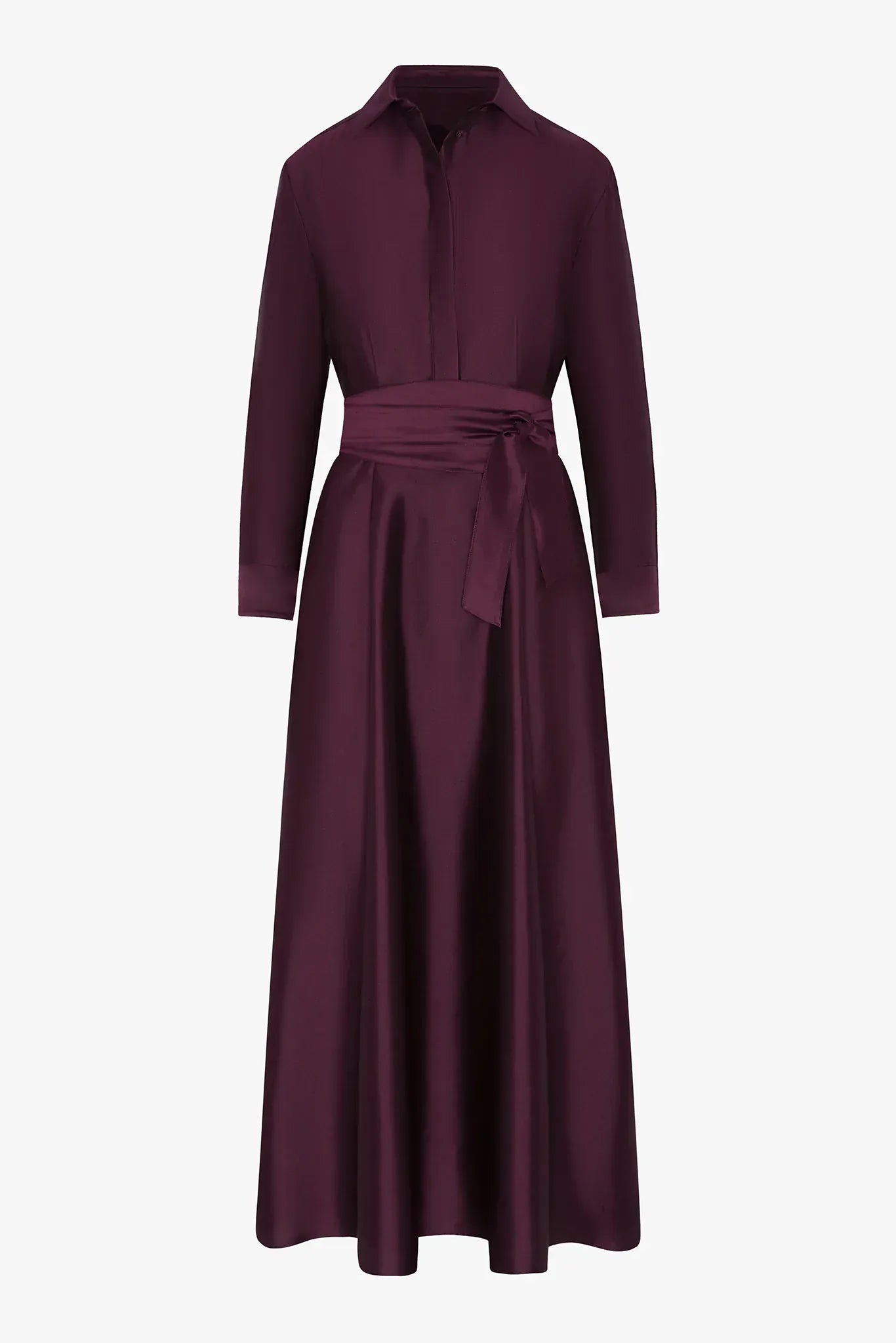 Isla Wool Silk Shirt Dress in Berry