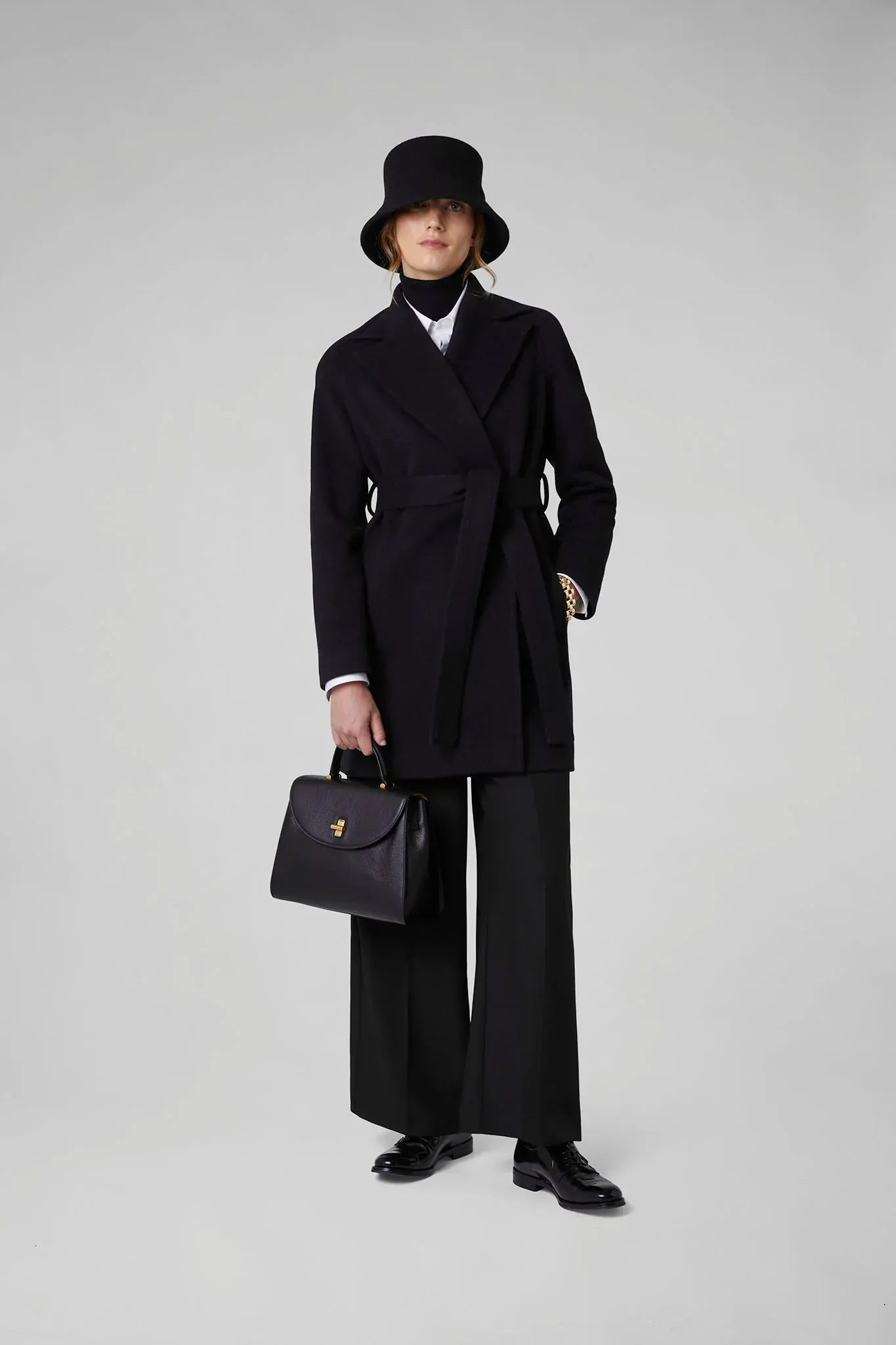 Geraldine Wool Blend Mid-Length Coat in Black