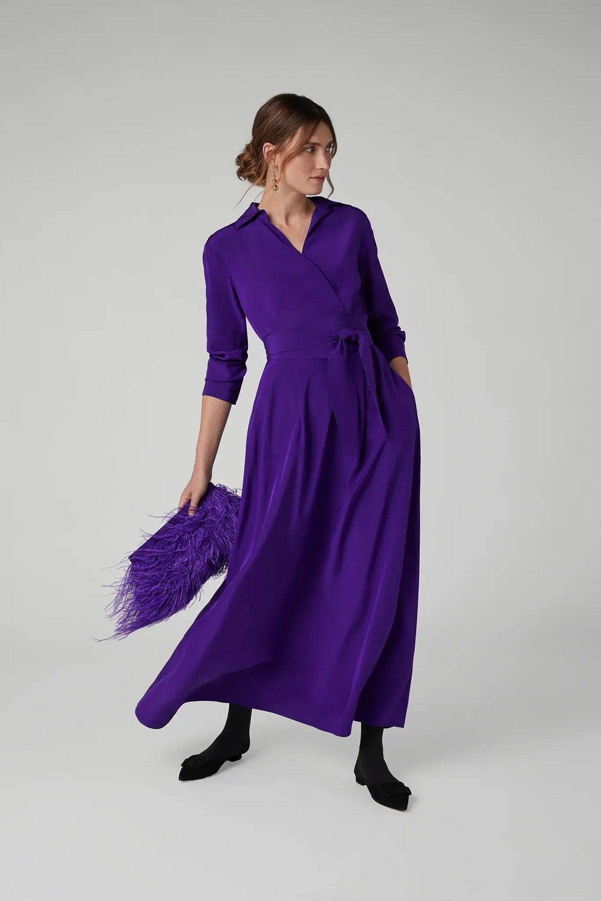 Celia Maxi Silk Wrap Dress in Red