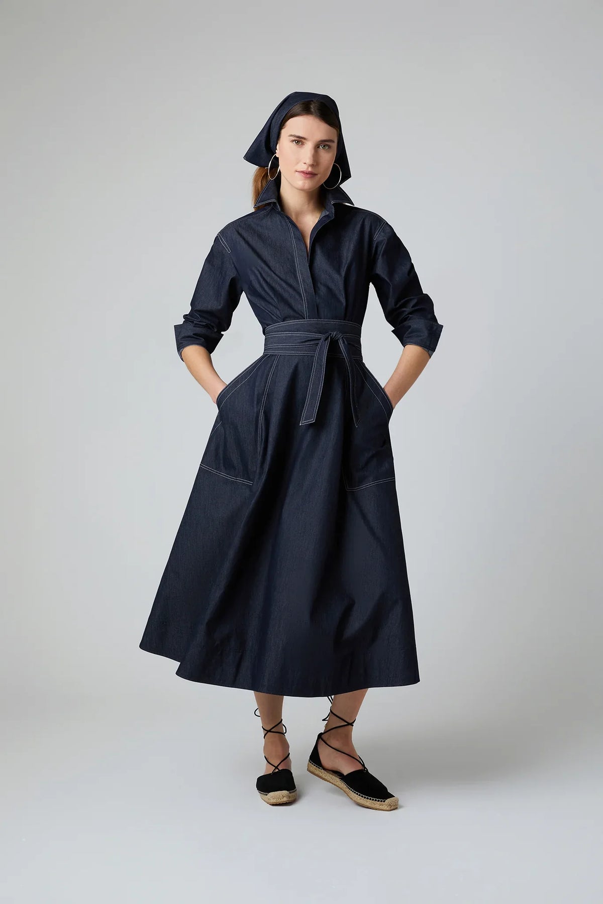 Ella Denim Full Skirt Shirt Dress in Blue