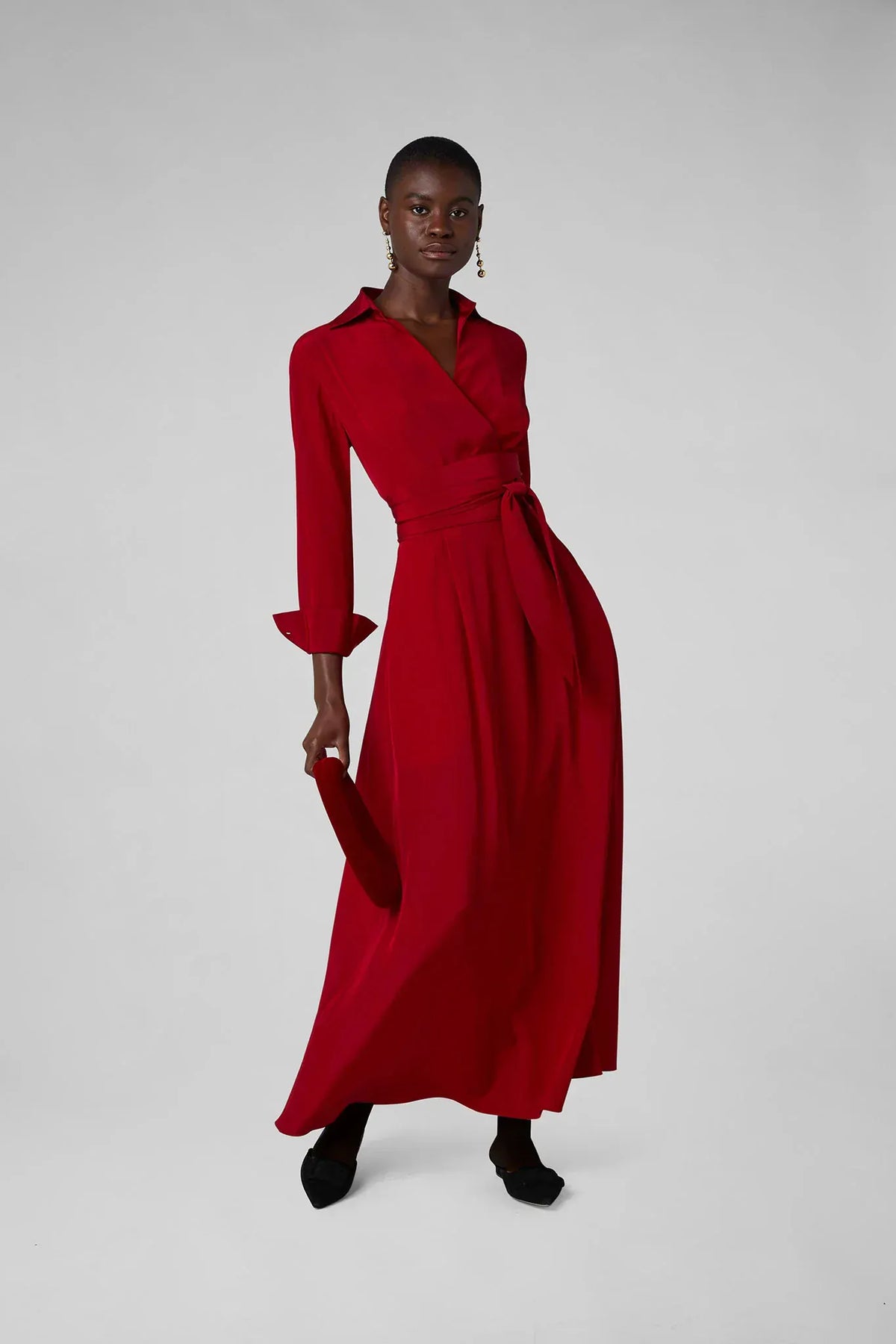 Celia Maxi Silk Wrap Dress in Red