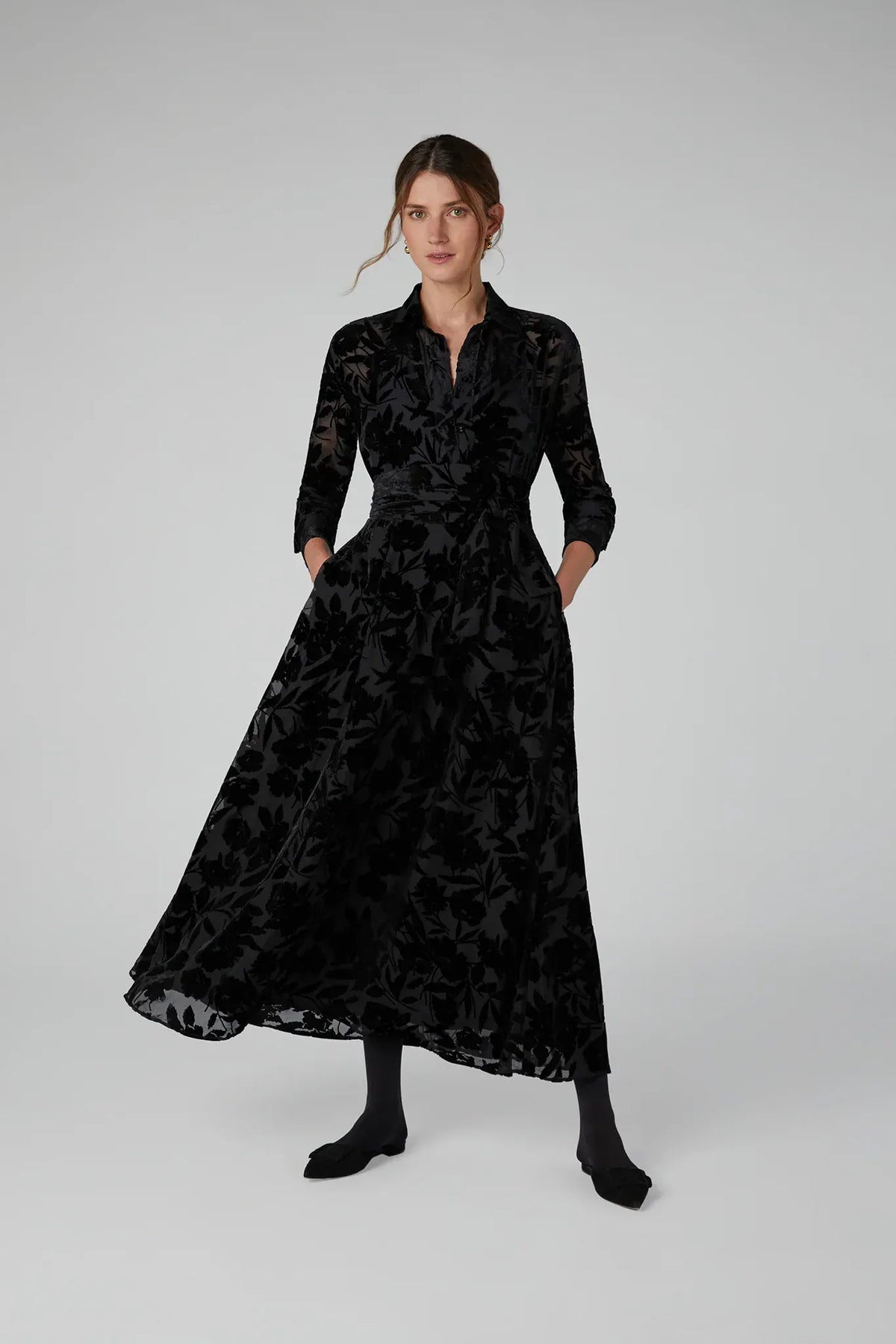 Idalia Velvet Burn Out Skirt in Black Floral