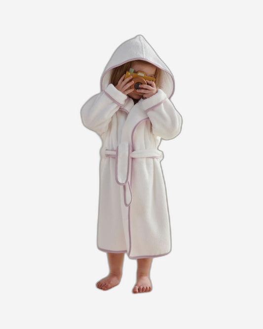 Christy "Mini Hooded" Bath Robe in White & Pink