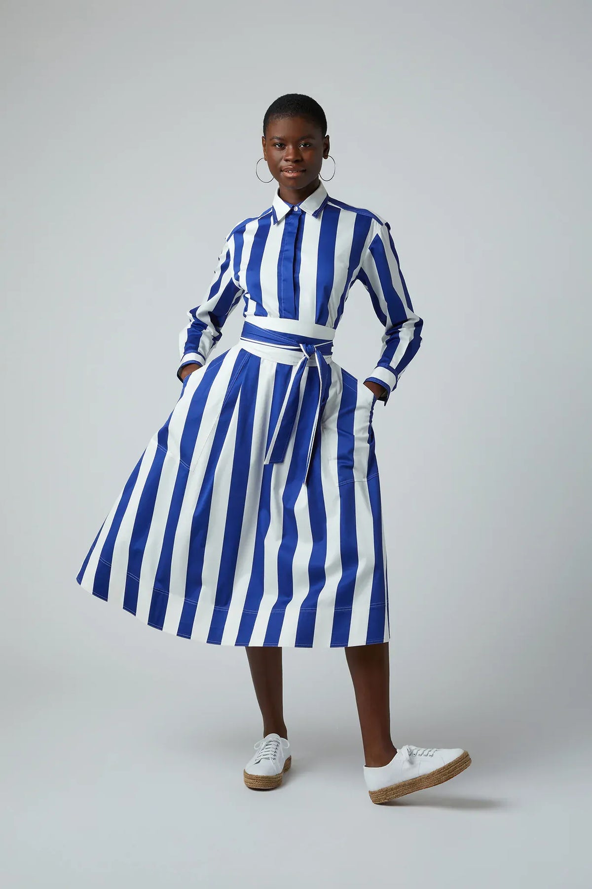 Floretta Striped Button Through Cotton Shirt in Blue