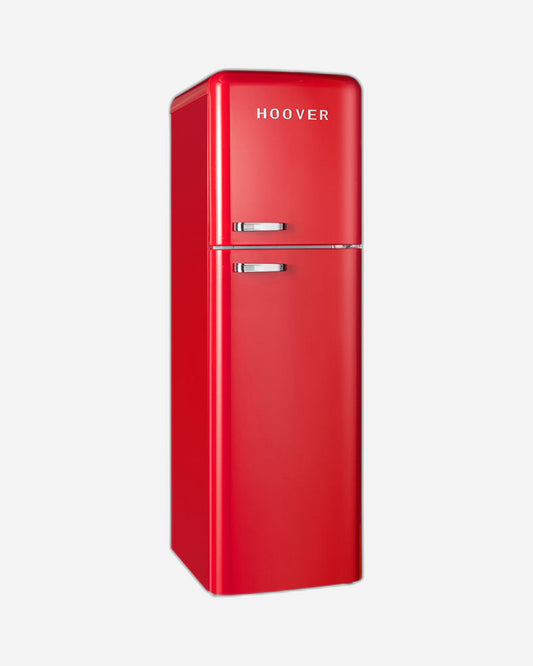 Hoover 326L Top Mount Retro Style Refrigerator, Total No Frost Designt, Fresh Room, Humidity Control, Metal Texture Handle, Bottle Rack, 1 Year Warranty, Red - HTR-M326-RR