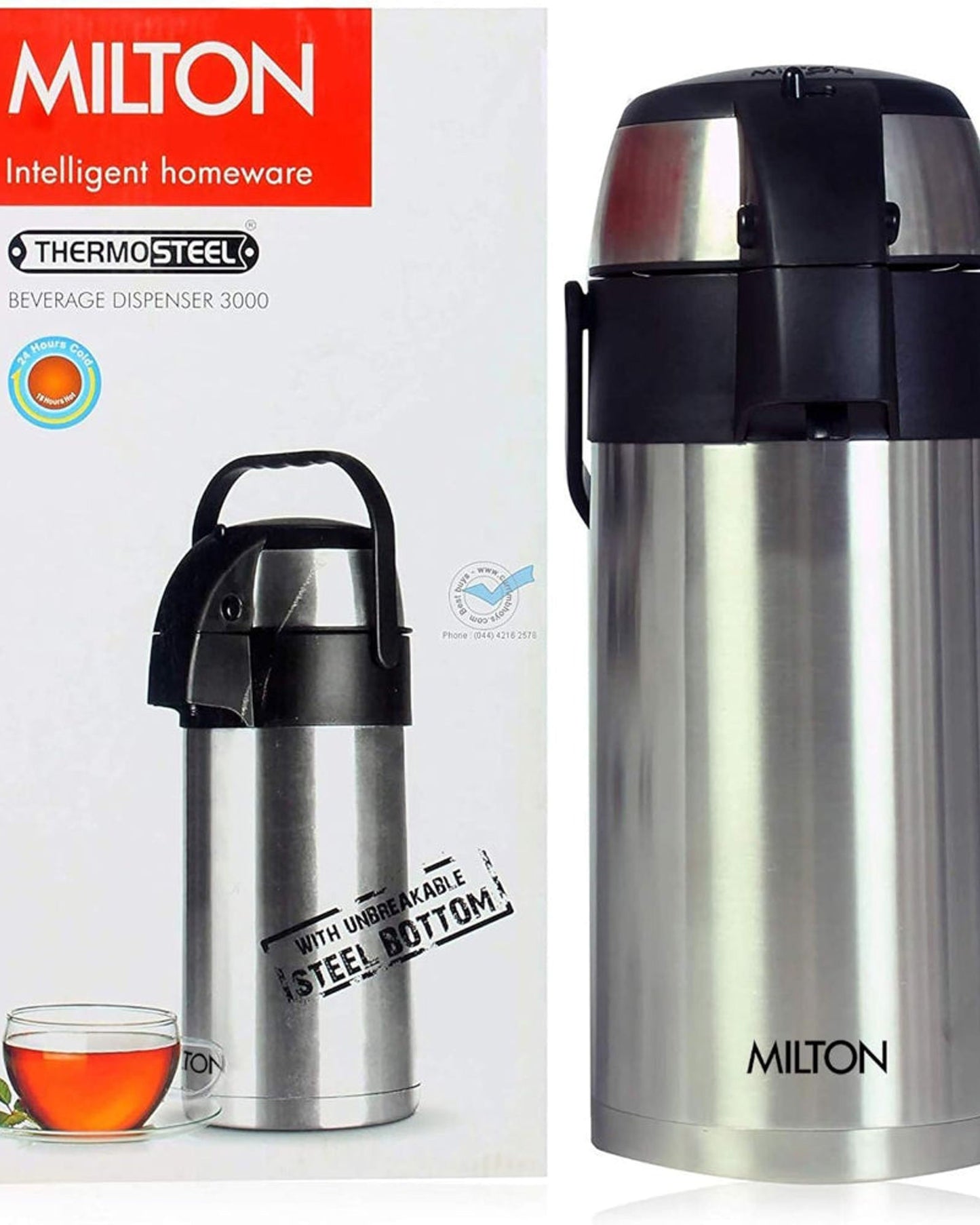 Milton Thermosteel Vaccum Insulated Beverage Dispenser 3000 (Steel, 3.09Litre)
