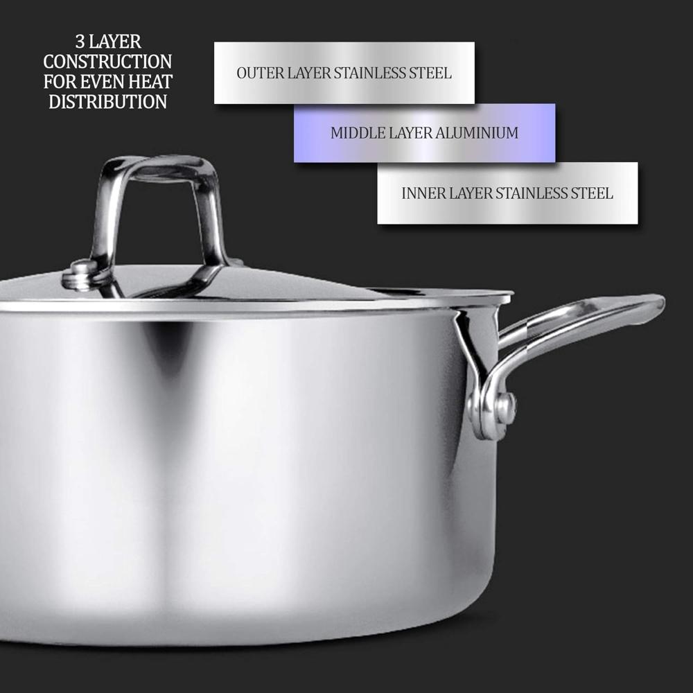 Milton Pro Cook Triply Stainless-Steel Casserole Handi/Stock Pot/Biryani Pot with Lid 28 cm, 8.3 Litres