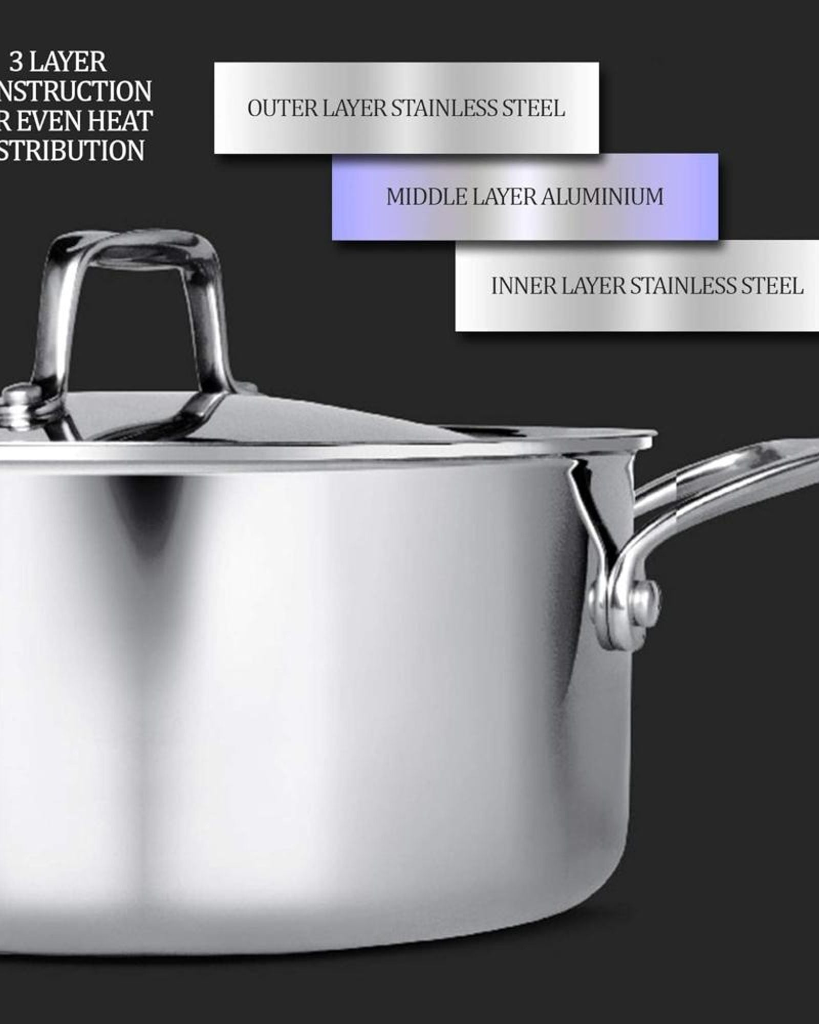 Milton Pro Cook Triply Stainless-Steel Casserole Handi/Stock Pot/Biryani Pot with Lid 28 cm, 8.3 Litres