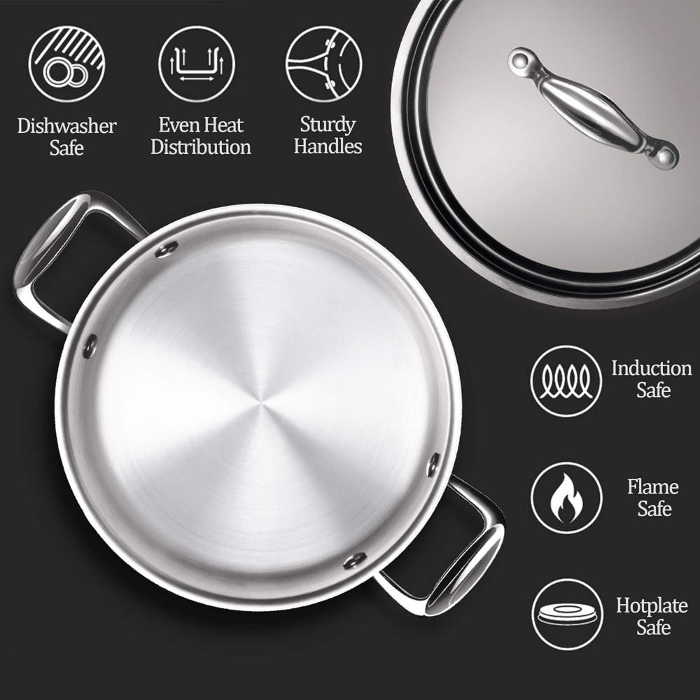Milton Pro Cook Triply Stainless-Steel Casserole Handi/Stock Pot/Biryani Pot with Lid 28 cm, 8.3 Litres