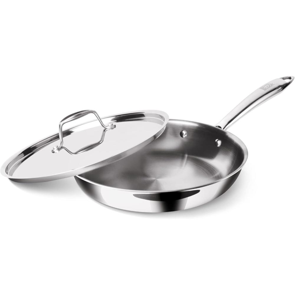 MILTON Pro cook 24 cm Frying Pan, Triply Stainless Steel with Lid, 1.7 Litre, Skillet for Curry, Stir-Fry, Omelette Pans, Sauté Induction & Gas Friendly Steel Pan