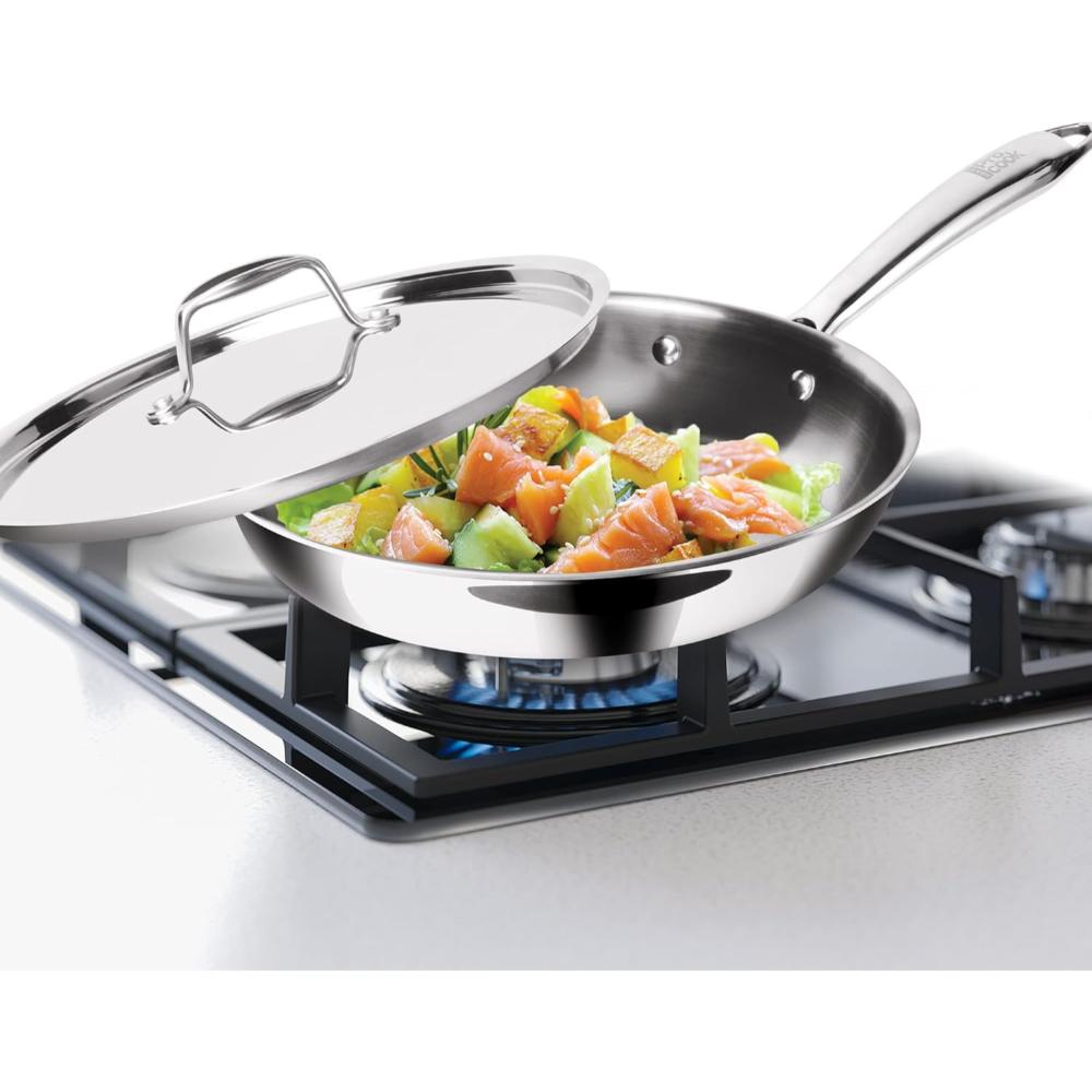 MILTON Pro cook 24 cm Frying Pan, Triply Stainless Steel with Lid, 1.7 Litre, Skillet for Curry, Stir-Fry, Omelette Pans, Sauté Induction & Gas Friendly Steel Pan
