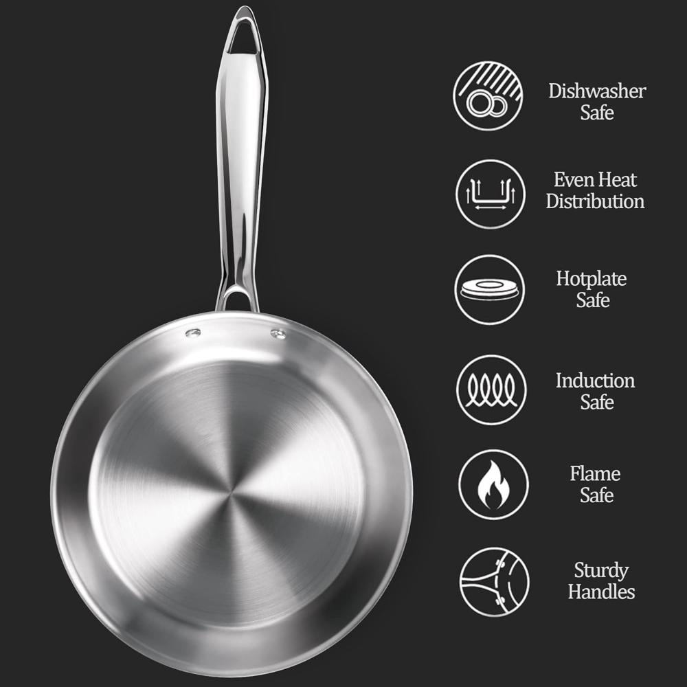 MILTON Pro cook 24 cm Frying Pan, Triply Stainless Steel with Lid, 1.7 Litre, Skillet for Curry, Stir-Fry, Omelette Pans, Sauté Induction & Gas Friendly Steel Pan