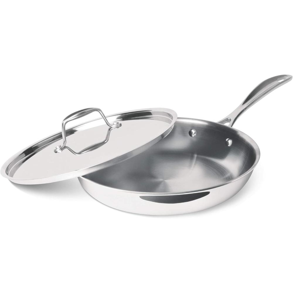 MILTON Pro cook 26 cm Frying Pan, Triply Stainless Steel with Lid, 2.2 Litre, Skillet for Curry, Stir-Fry, Omelette Pans, Sauté Induction & Gas Friendly Steel Pan