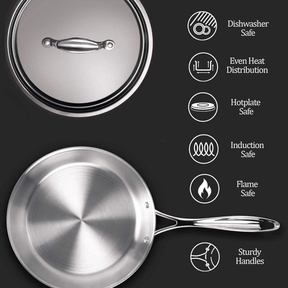 MILTON Pro cook 26 cm Frying Pan, Triply Stainless Steel with Lid, 2.2 Litre, Skillet for Curry, Stir-Fry, Omelette Pans, Sauté Induction & Gas Friendly Steel Pan