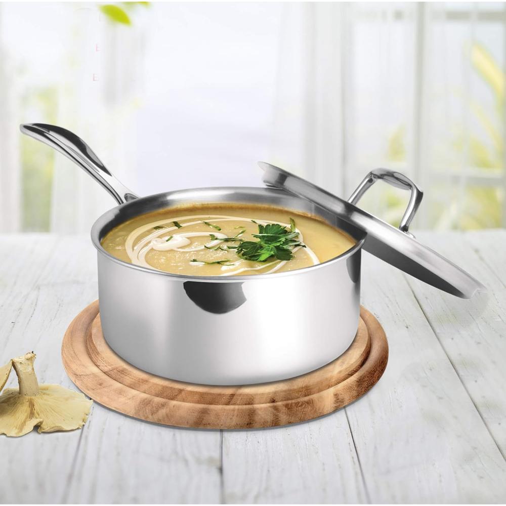 Milton Pro Cook Stainless Steel Tea Pan, 2.2 Litre/18 cm, Triply Saucepan with Lid, Gas Induction Base Chai Pot Milk Boiler with Handle
