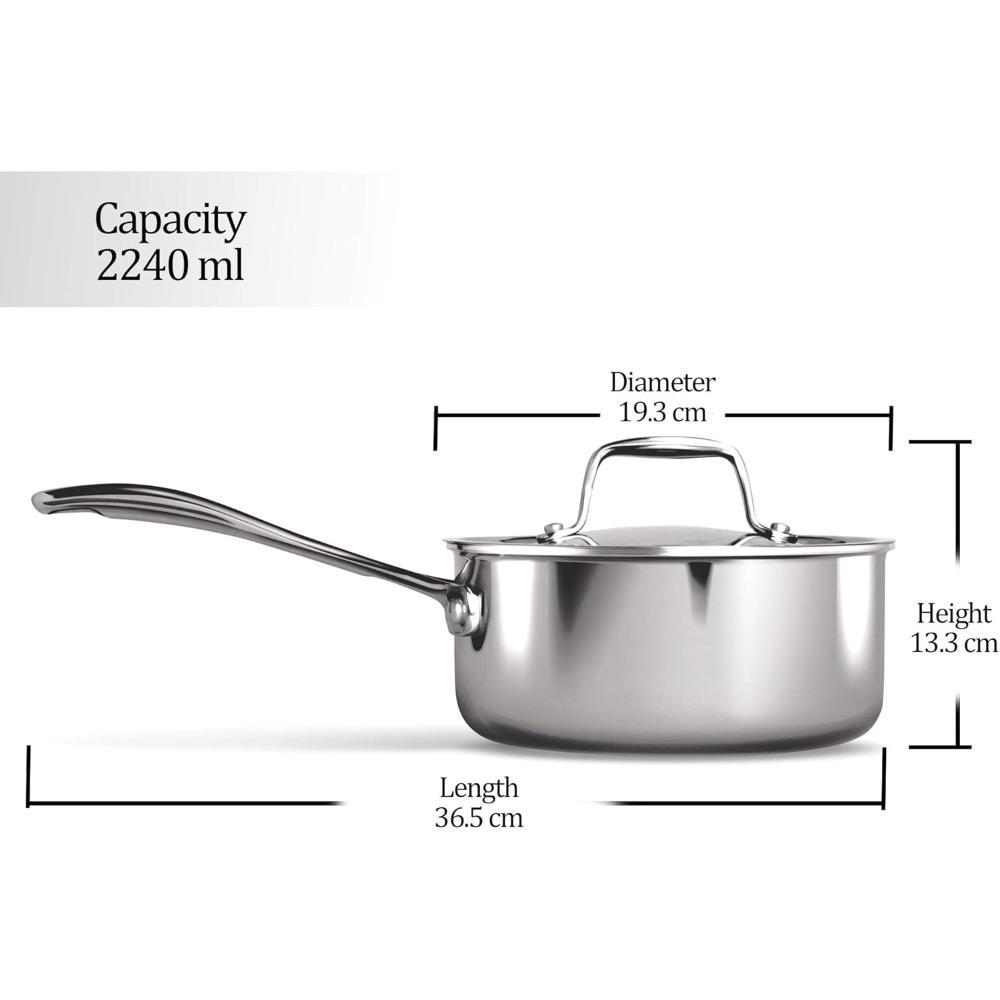 Milton Pro Cook Stainless Steel Tea Pan, 2.2 Litre/18 cm, Triply Saucepan with Lid, Gas Induction Base Chai Pot Milk Boiler with Handle
