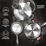 MILTON Pro cook Procook Triply Induction Base Cookware Set of 3 Stainless Steel |Sauce Pan 14 cm, Fry Pan 24 cm, Kadhai 24 cm with Glass Lid 24 cm, Silver