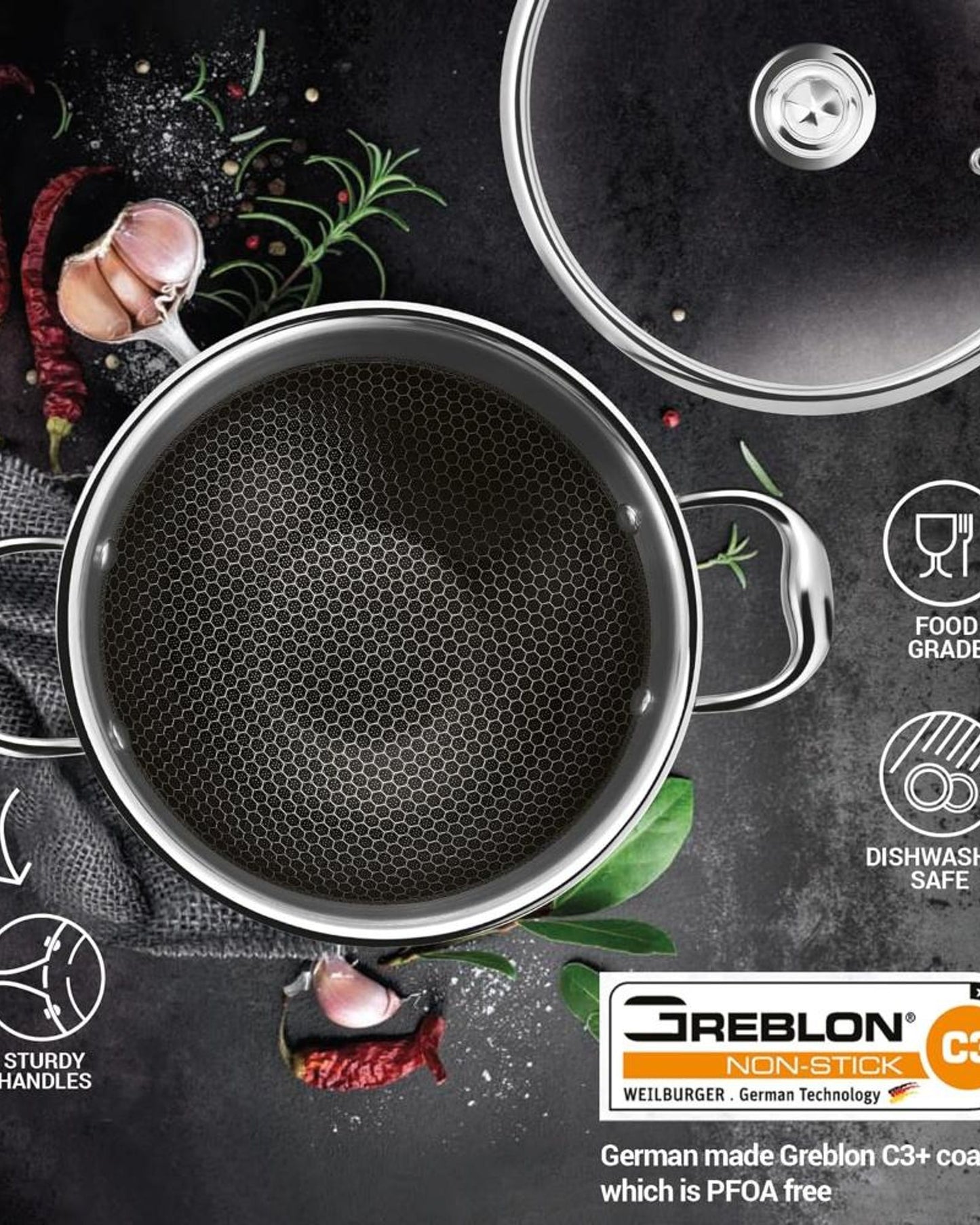 Milton Pro Cook Hexa Kadhai 24cm Steel