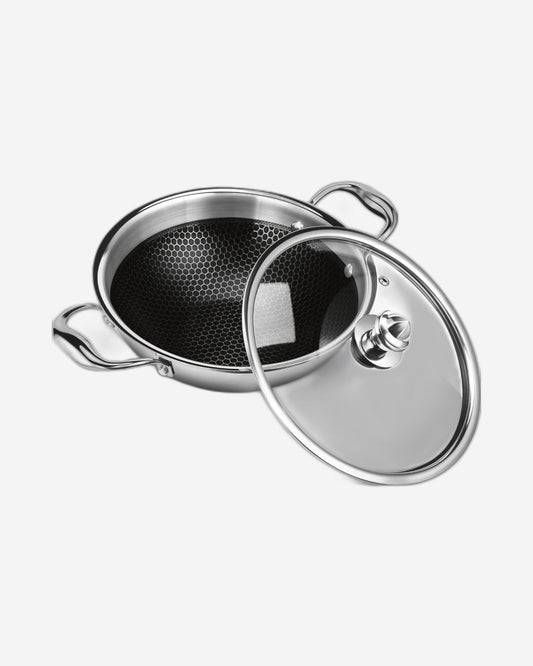 MILTON Pro Cook Triply Hexa Tech Induction Stainless Steel Kadhai with Glass Lid, 26 cm,Silver, 3 Layer Kadhai for Cooking, Induction Bottom and Gas Stove Ready Cookware, Easy to Clean