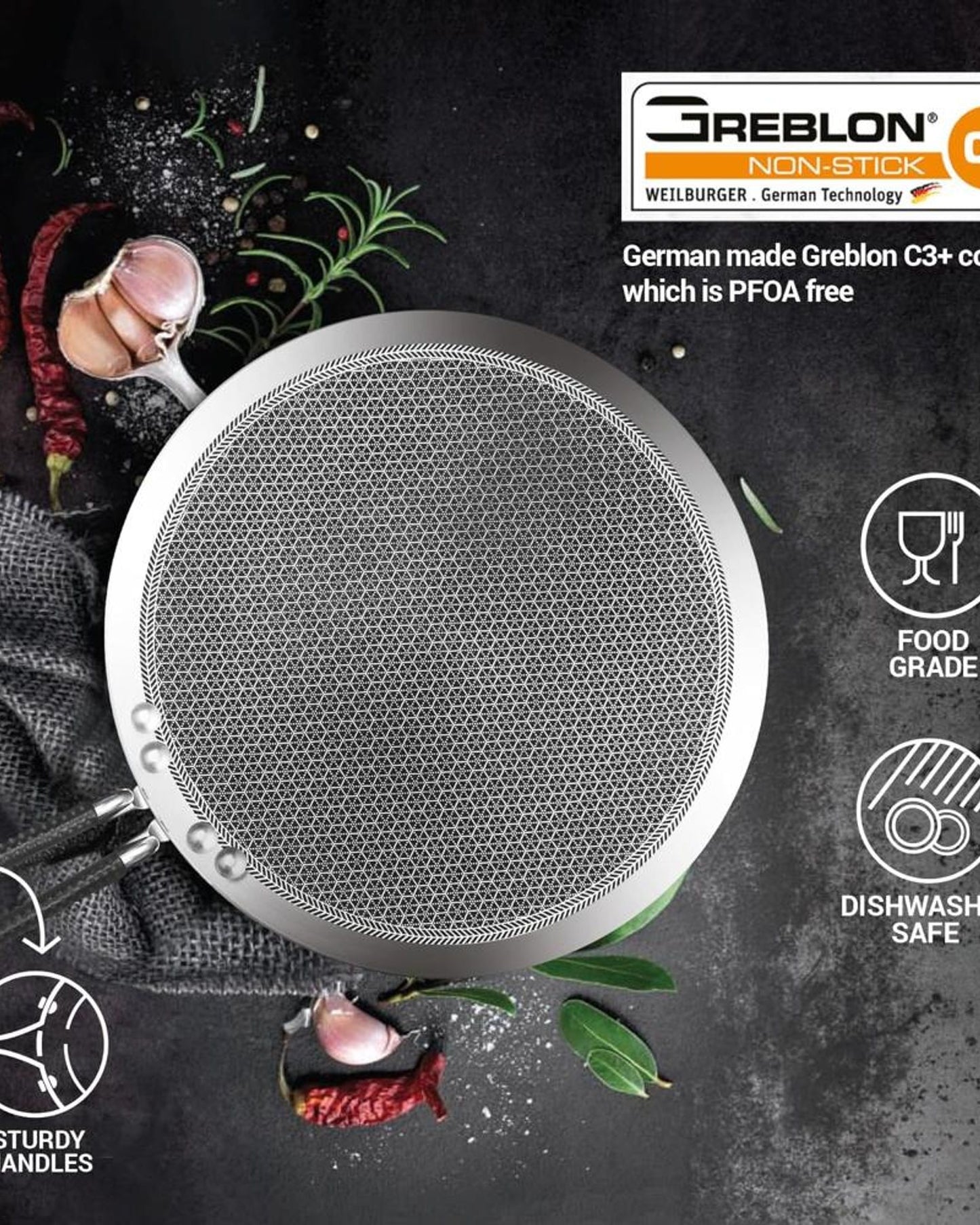 Milton Pro Cook Hexa Tawa Concave 26cm Steel