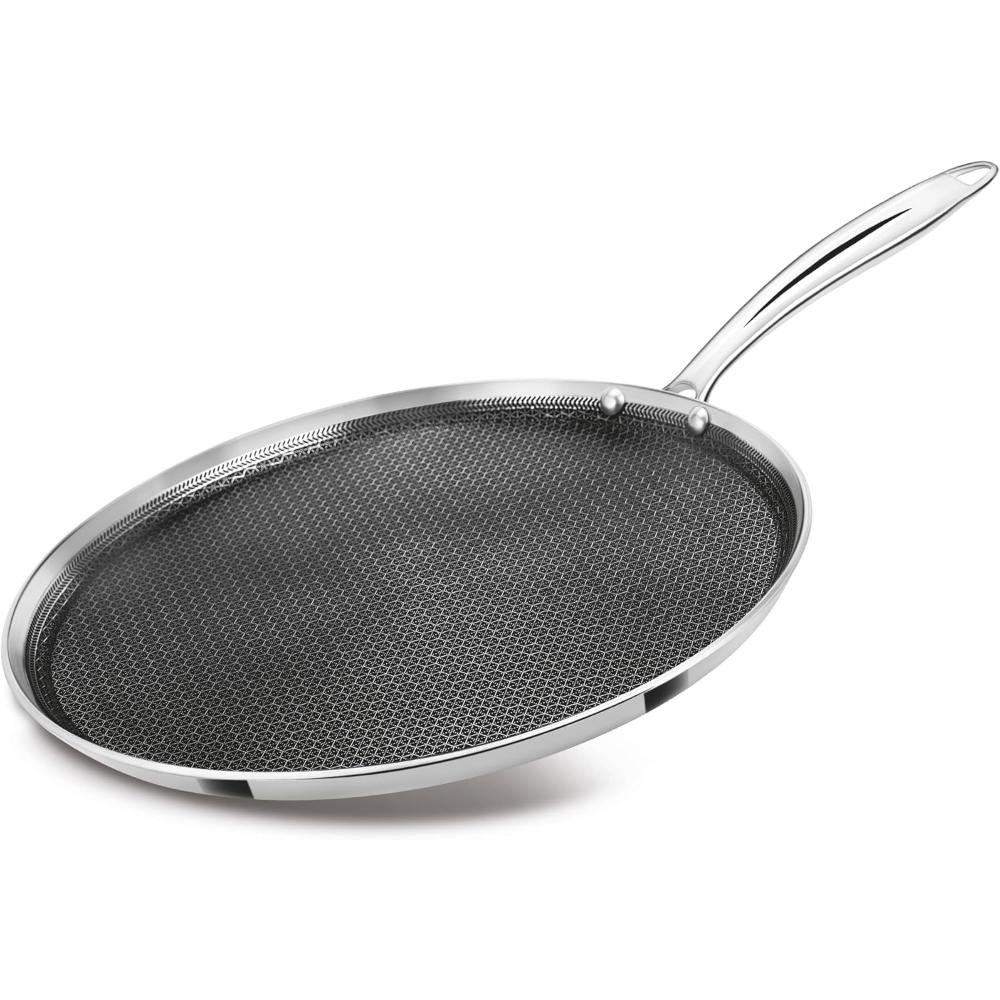 MILTON Pro cook Triply Hexa Tech Induction Stainless Steel Tawa, 32 cm,Silver, Honeycomb Non-Stick Structure, SturdyHandle, Food Grade, Flame & Hot Plate Safe