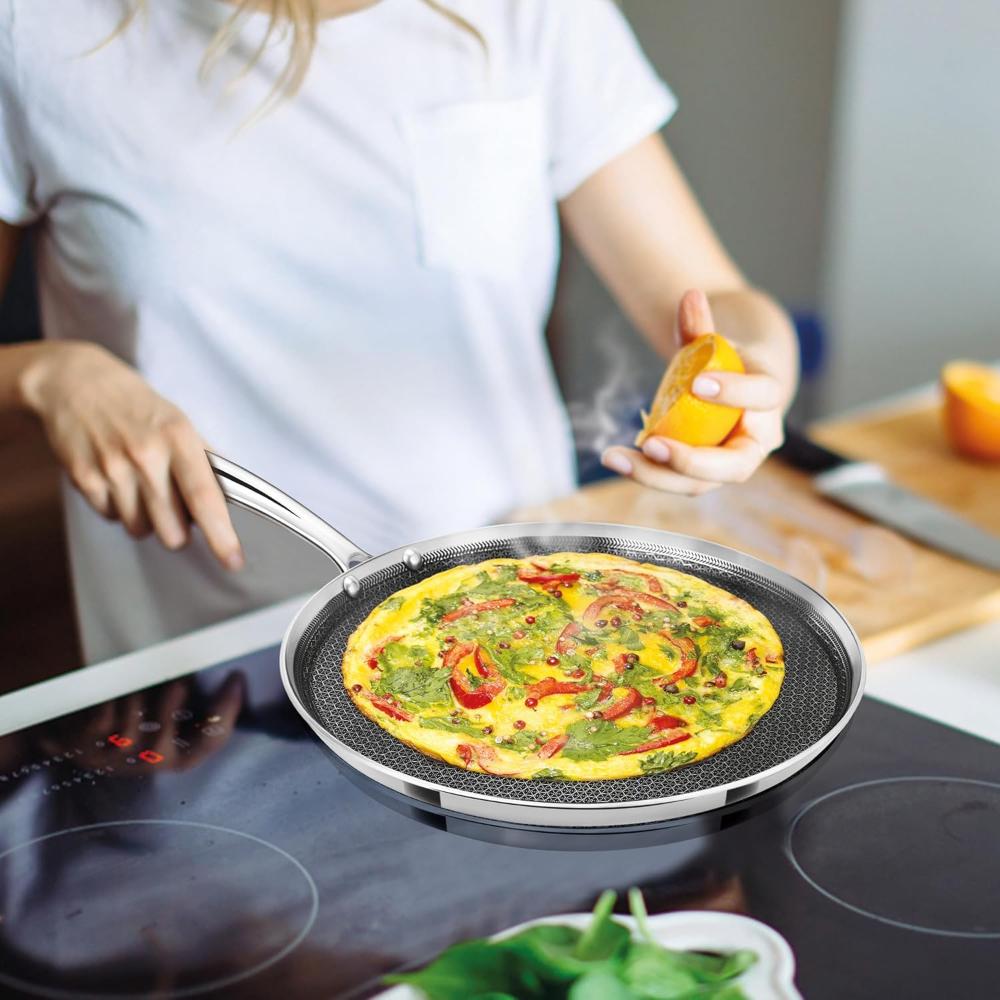 MILTON Pro cook Triply Hexa Tech Induction Stainless Steel Tawa, 32 cm,Silver, Honeycomb Non-Stick Structure, SturdyHandle, Food Grade, Flame & Hot Plate Safe