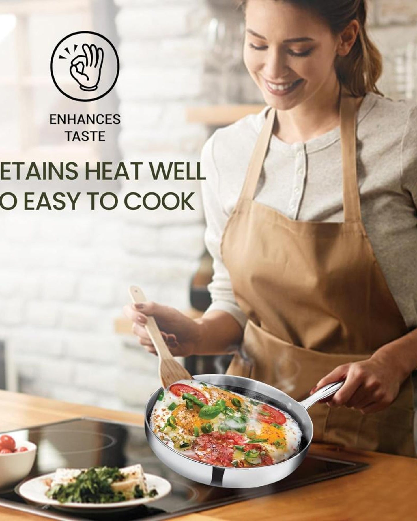 MILTON Pro cook Triply Hexa Tech Induction Stainless Steel Fry Pan with Glass Lid, 26 cm Silver, Honeycomb Non-Stick Structure, Skillet for Curry, Omelette Pans, Induction & Gas Friendly