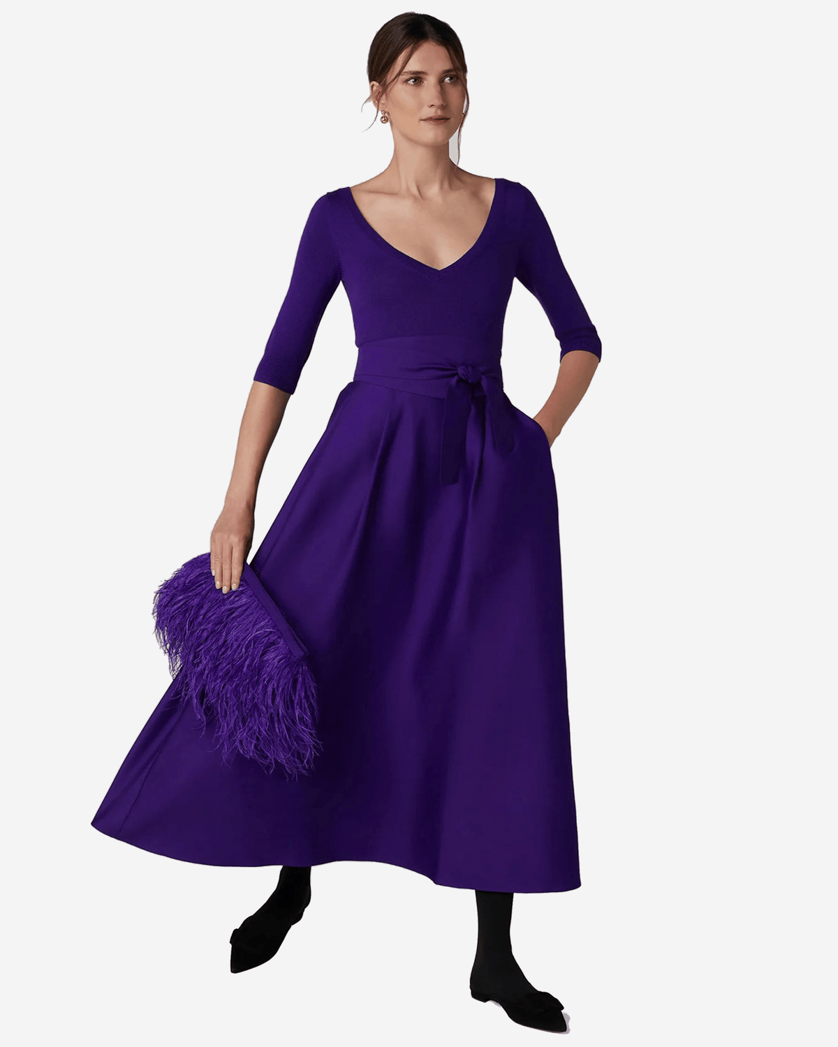 Jasper Conran Inez Ostrich Feather Clutch Bag in Berry