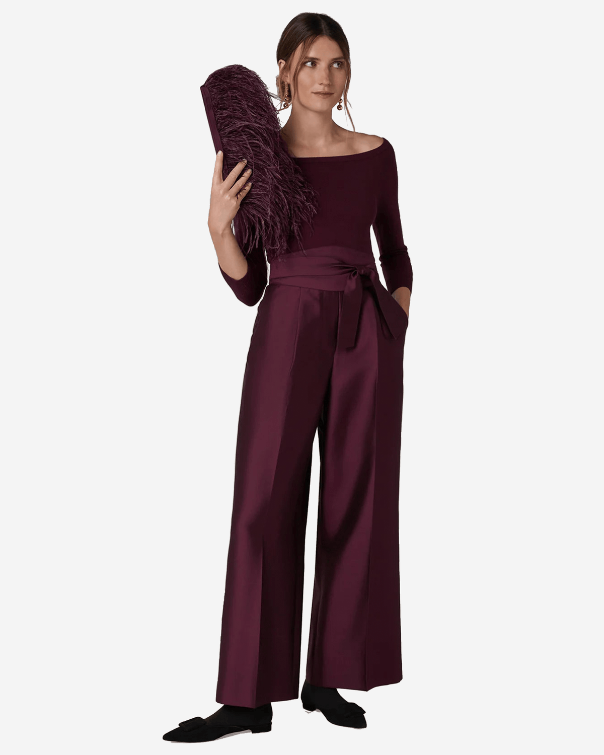 Jasper Conran Inez Ostrich Feather Clutch Bag in Berry